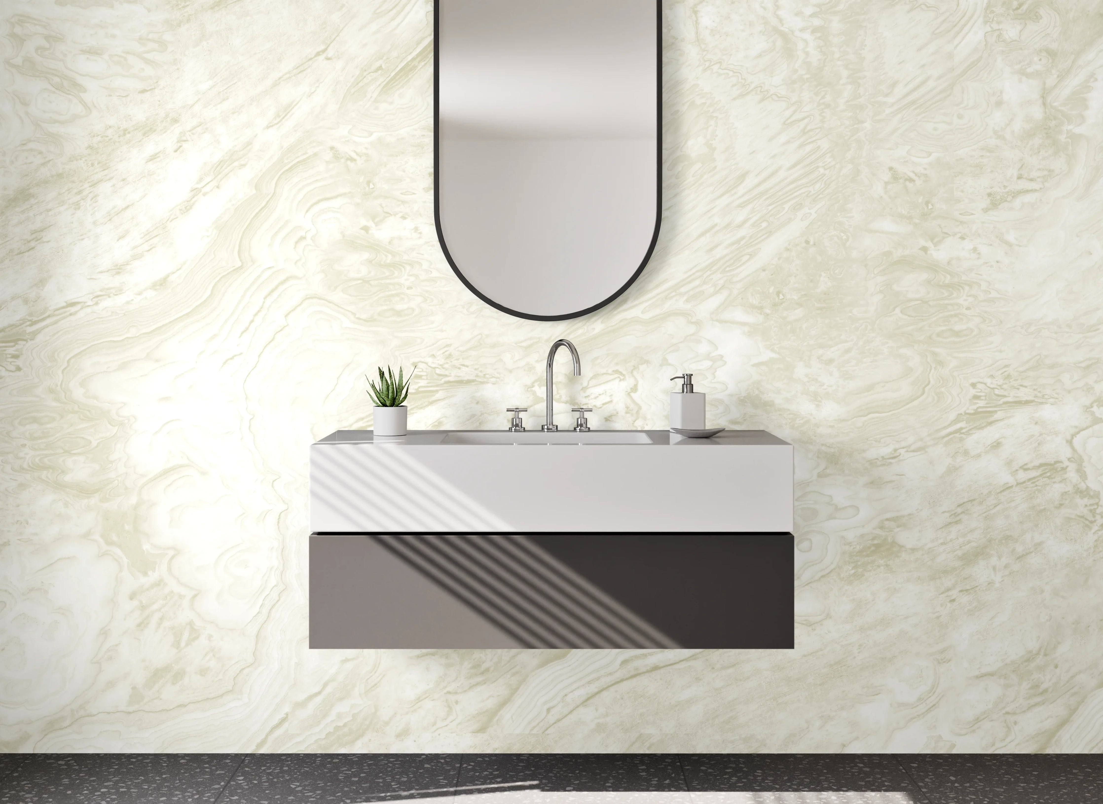 Waschbecken-Rückwand - Marmoroptik Weiß Beige Wanddekor