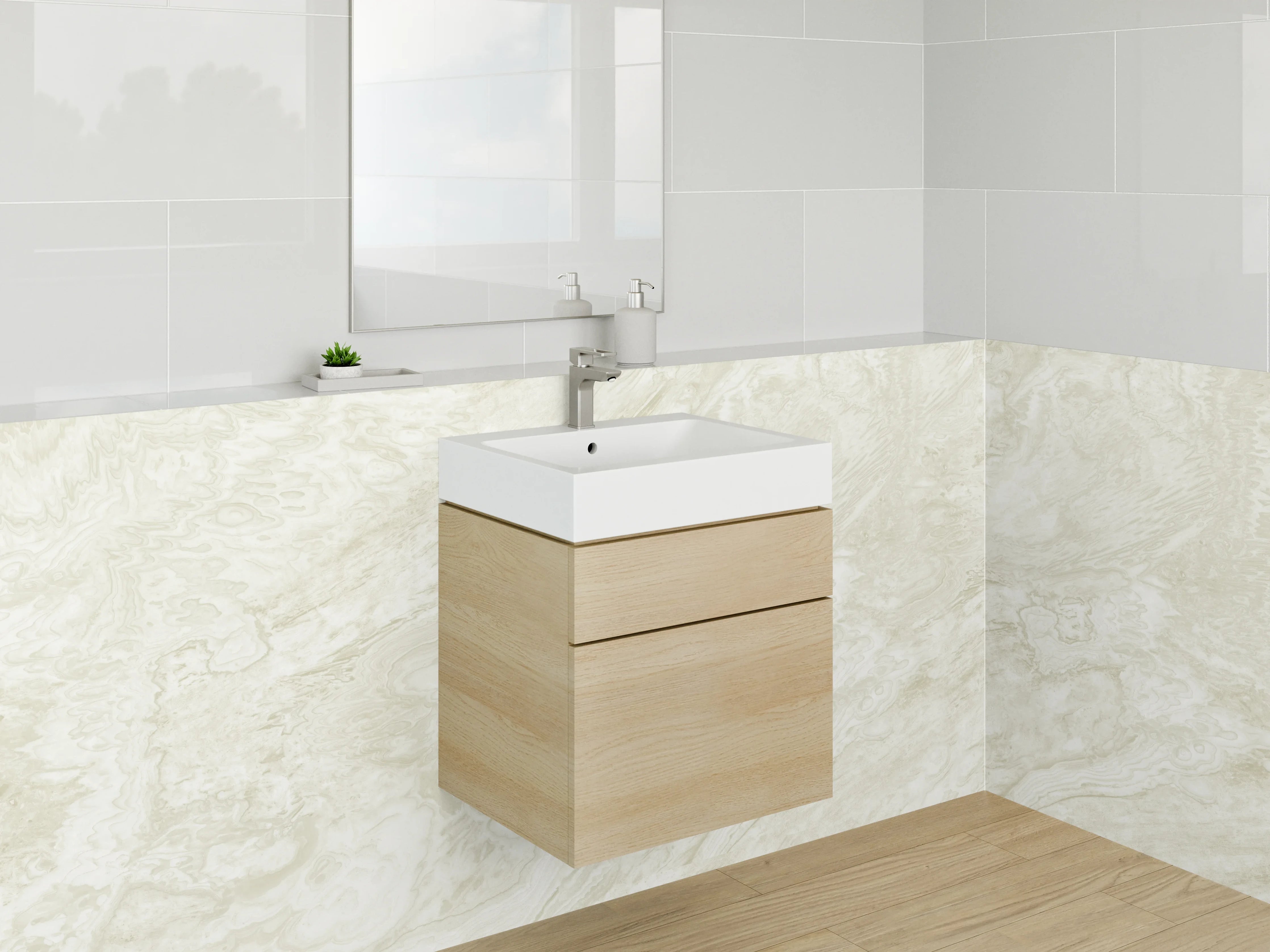 Waschbecken-Rückwand - Marmoroptik Weiß Beige Wanddekor