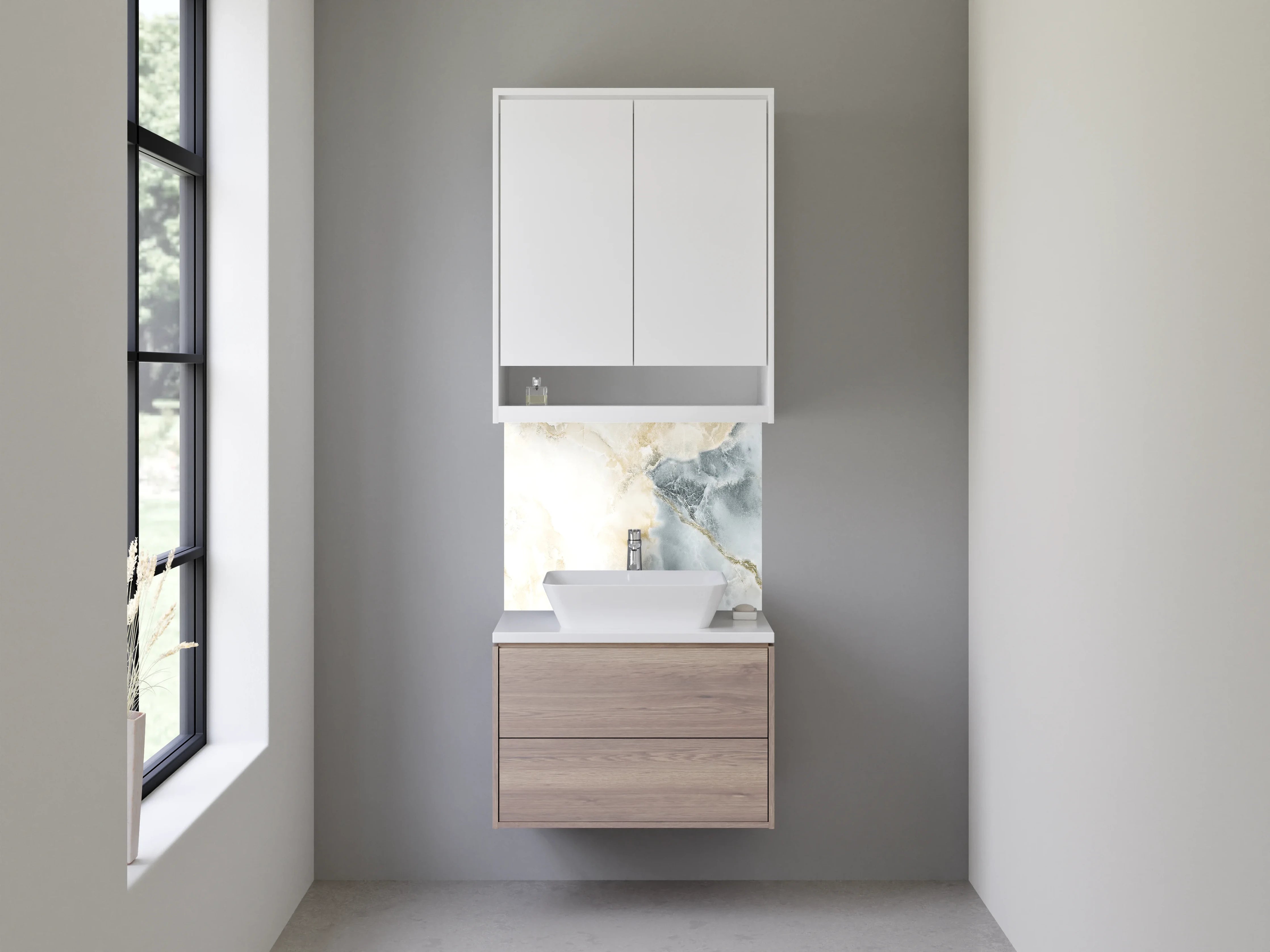 Waschbecken-Rückwand - Marmoroptik Weiß Grau Beige Modern