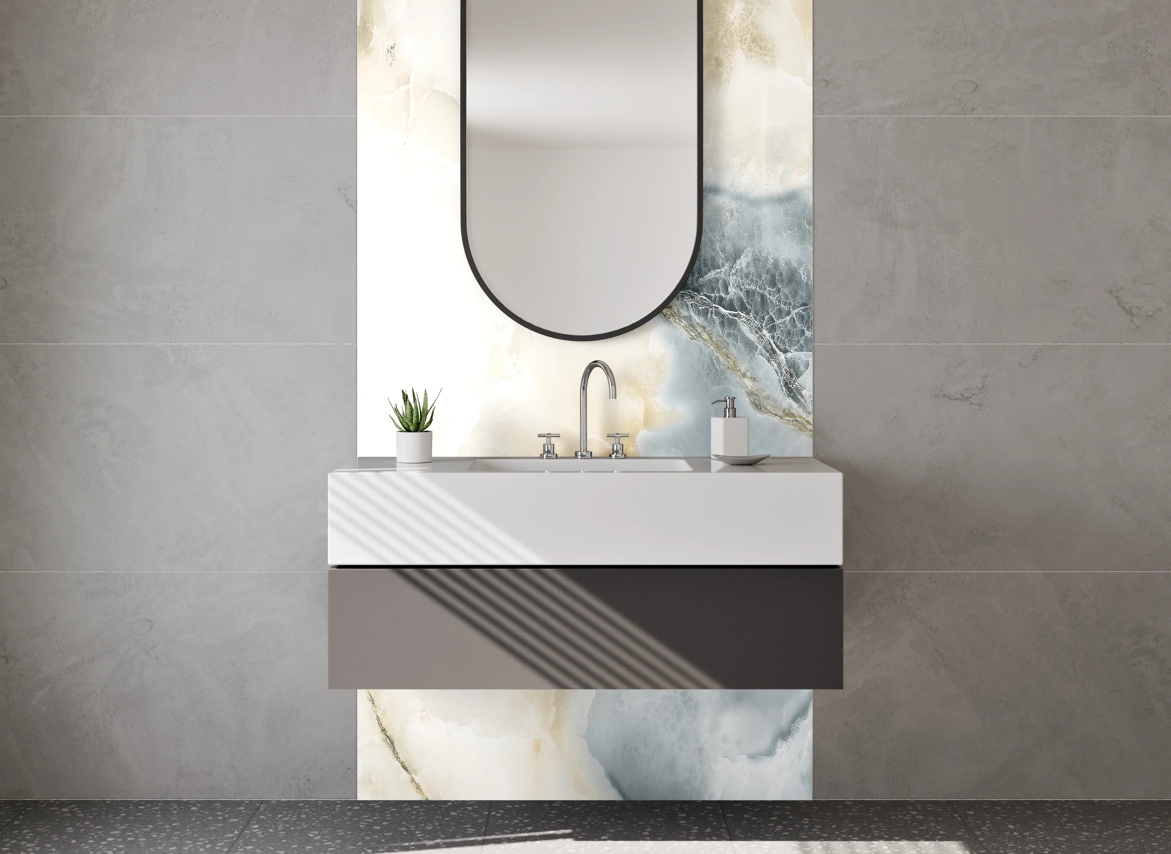 Waschbecken-Rückwand - Marmoroptik Weiß Grau Beige Modern