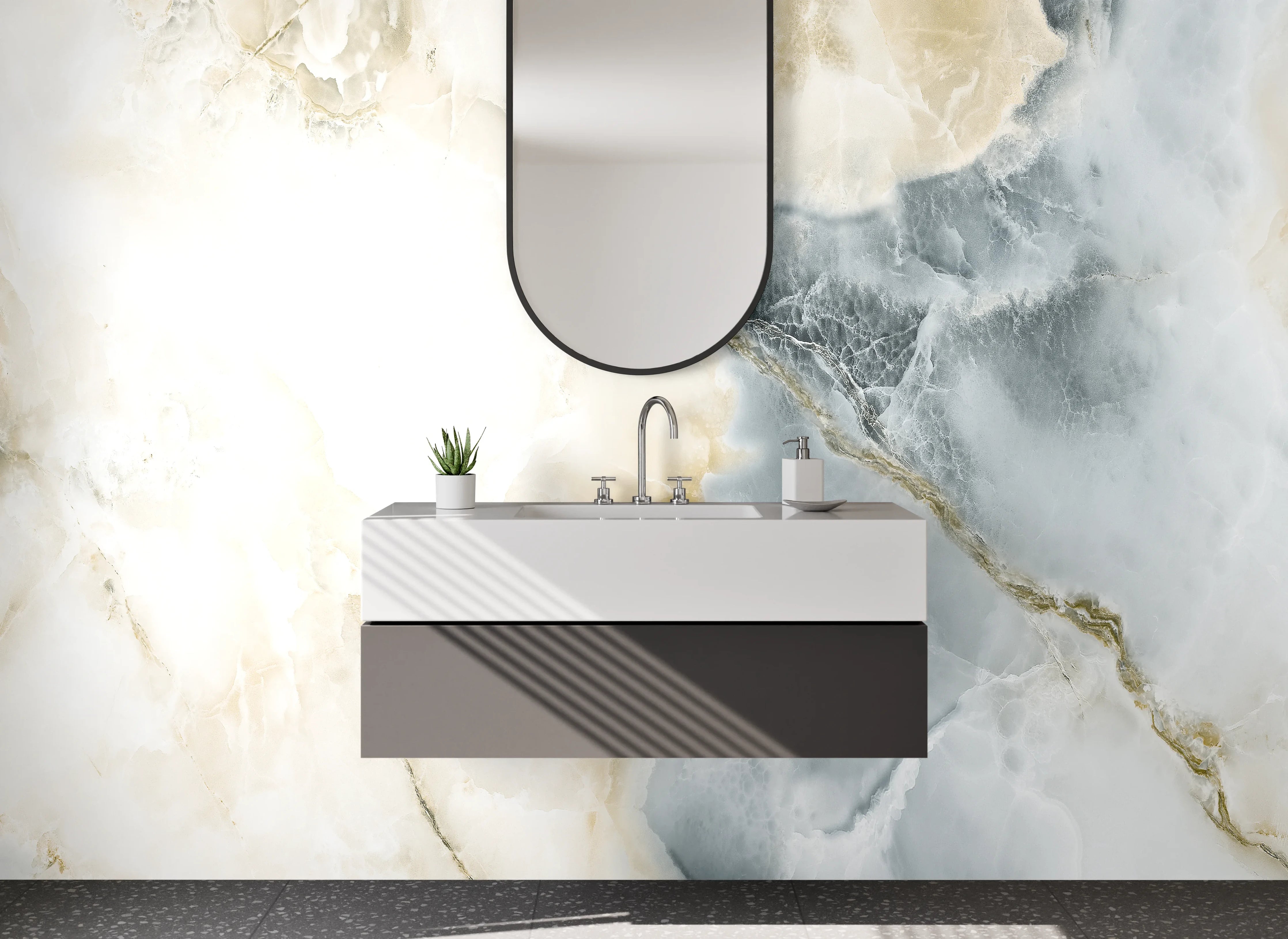 Waschbecken-Rückwand - Marmoroptik Weiß Grau Beige Modern