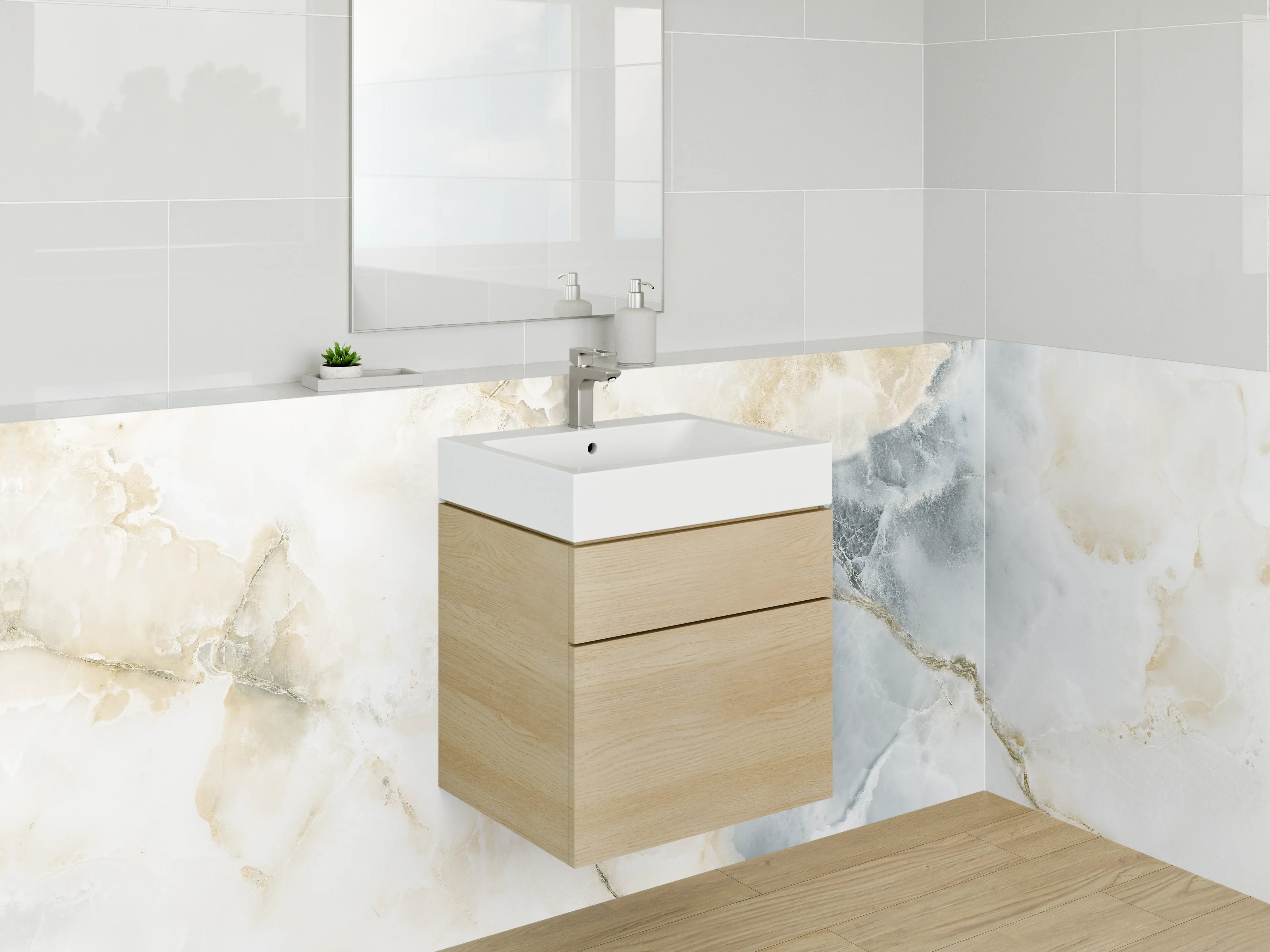 Waschbecken-Rückwand - Marmoroptik Weiß Grau Beige Modern