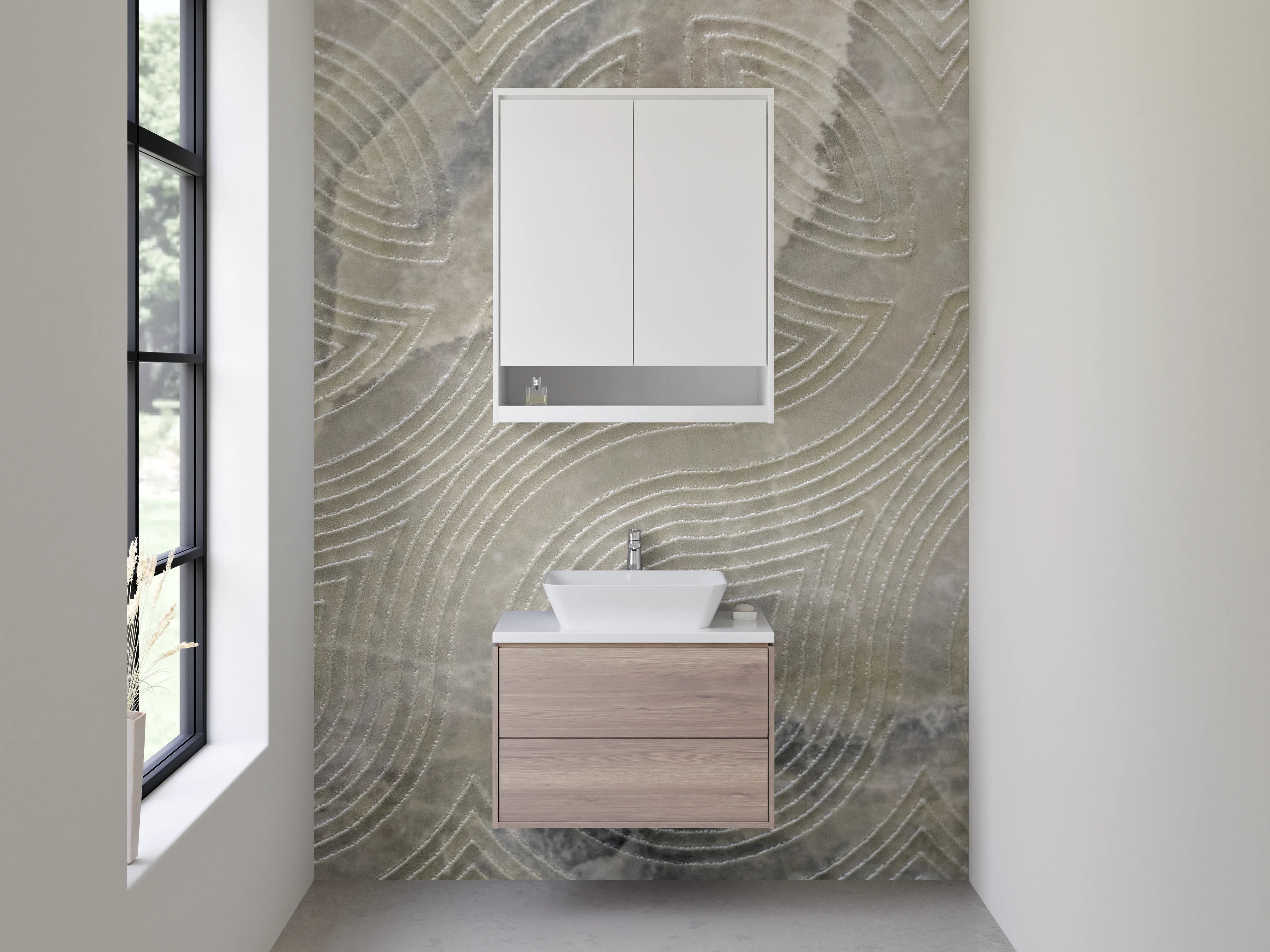 Waschbecken-Rückwand - Marmoroptik mit feinen Kreislinien
