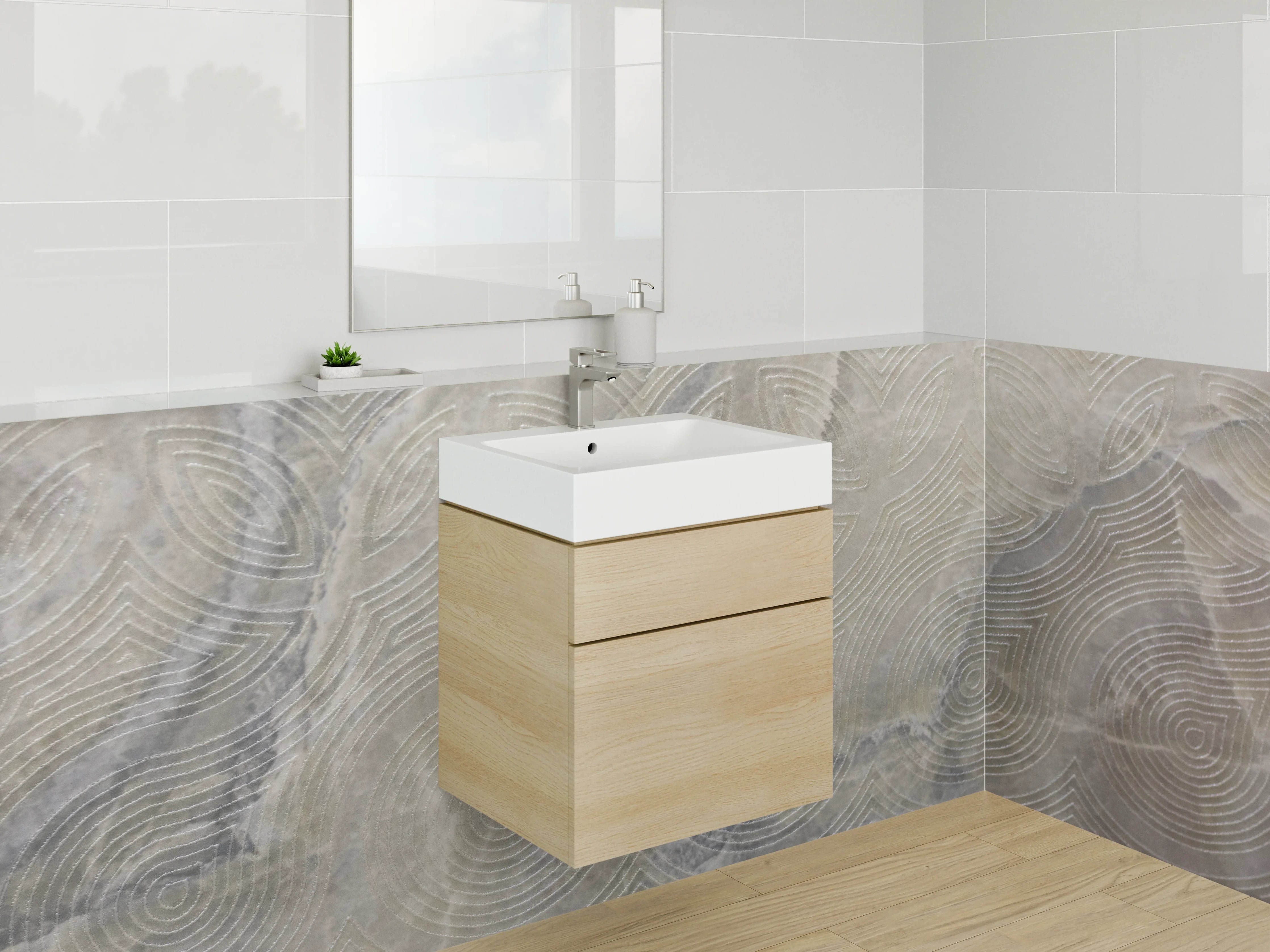 Waschbecken-Rückwand - Marmoroptik mit feinen Kreislinien