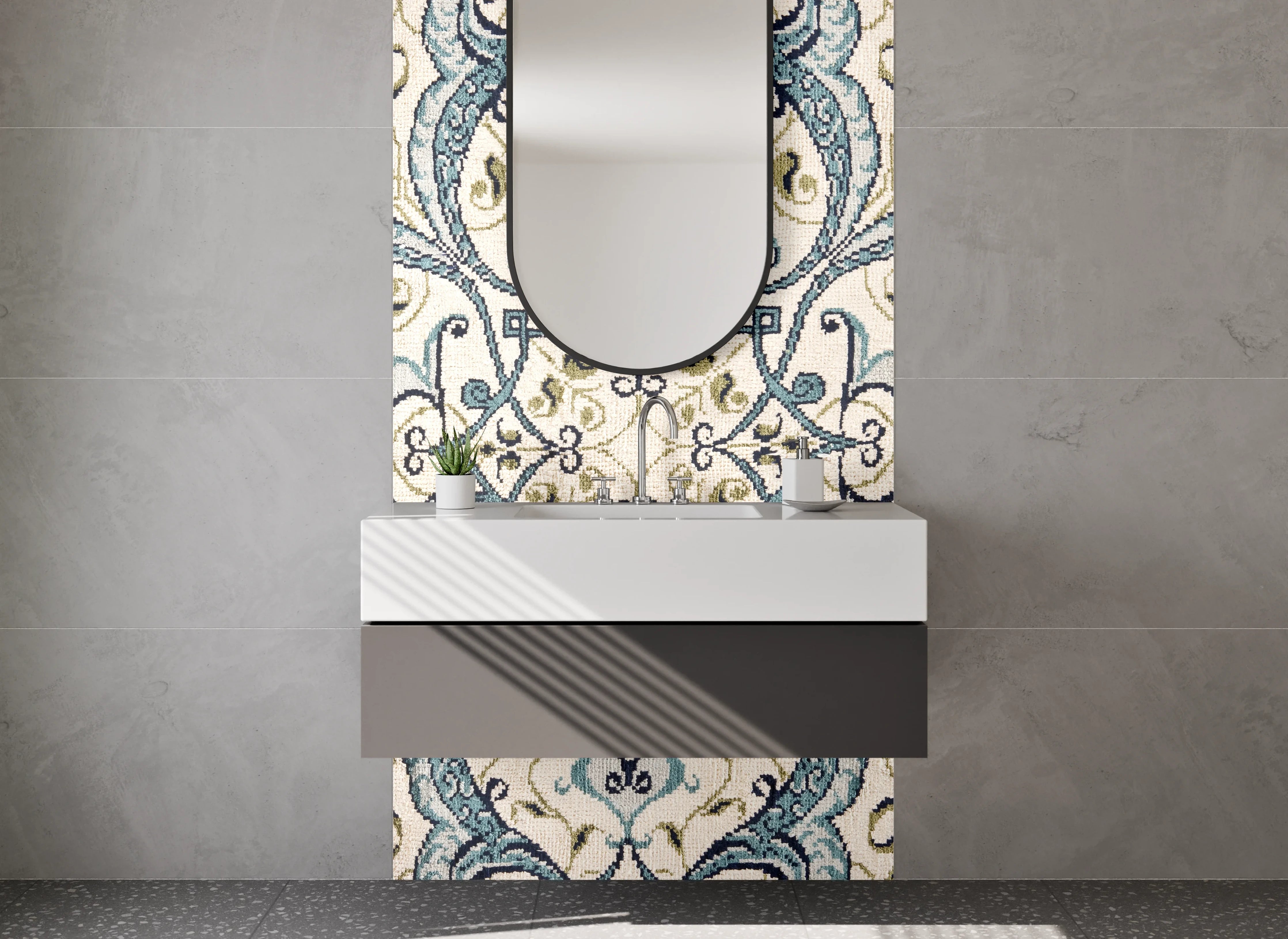 Waschbecken-Rückwand - Marokkanische Fliesenoptik Blau-Grau-Beige