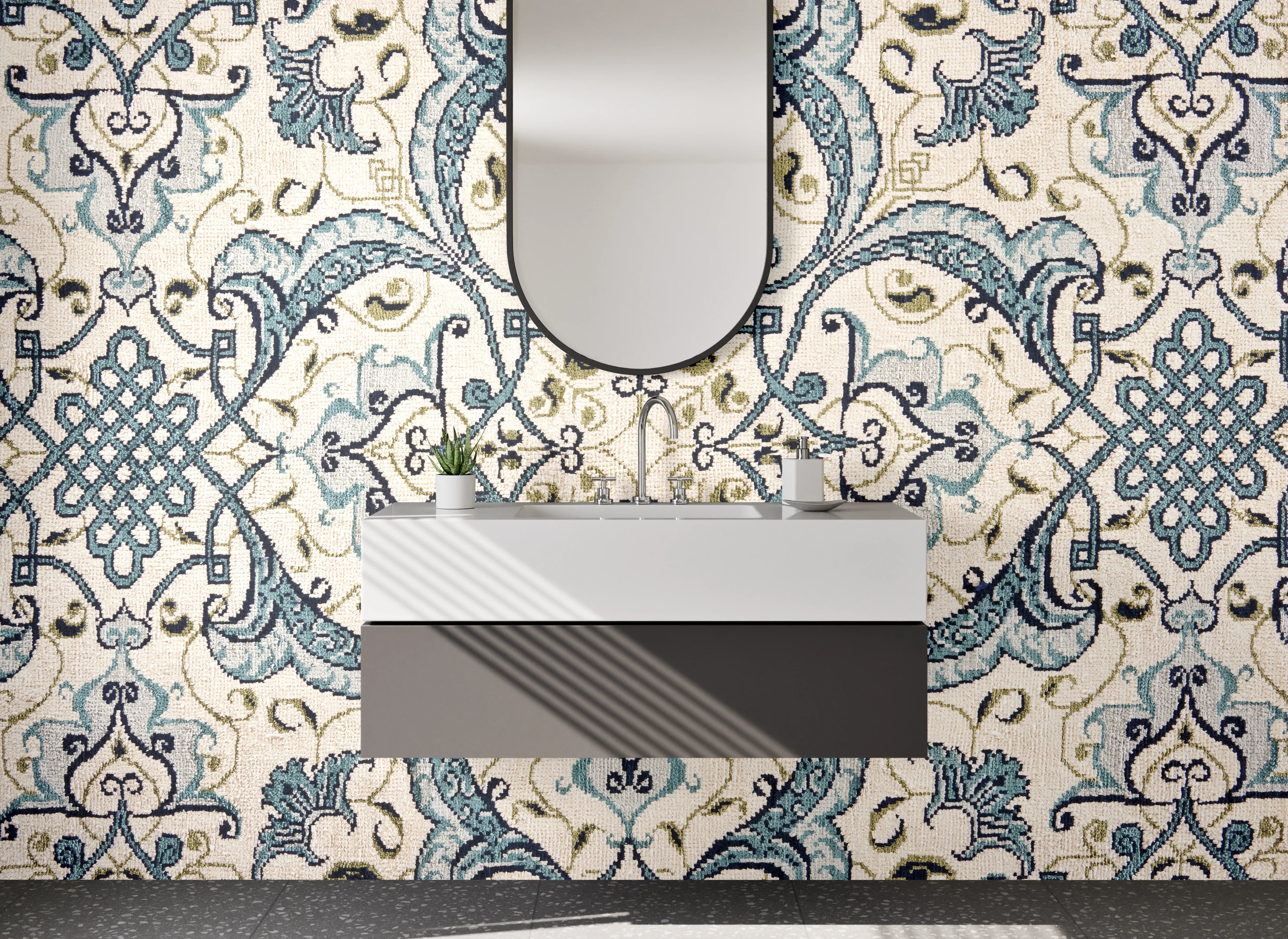 Waschbecken-Rückwand - Marokkanische Fliesenoptik Blau-Grau-Beige