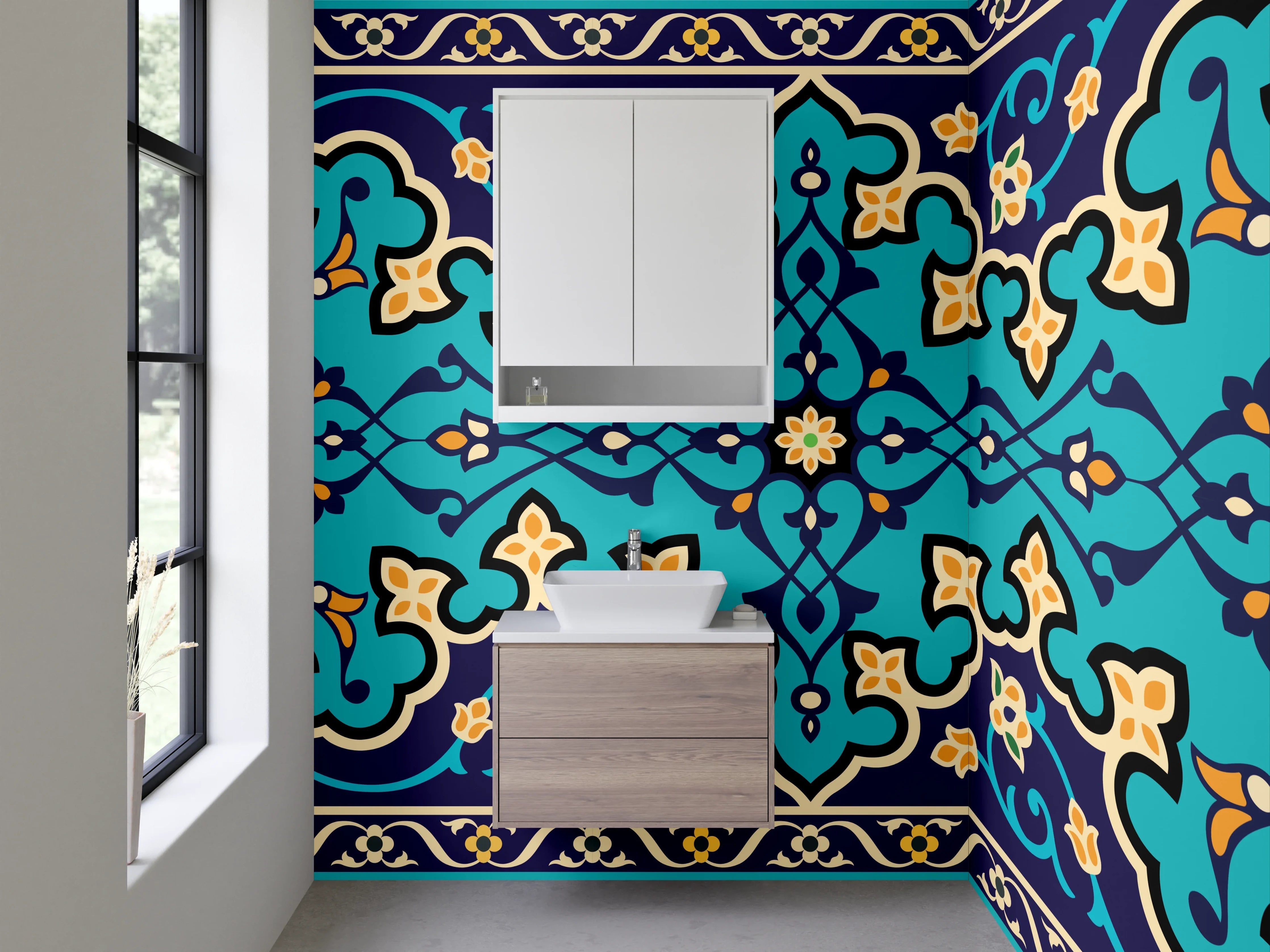Waschbecken-Rückwand - Marokkanisches Fliesendesign Türkis-Blau-Grau