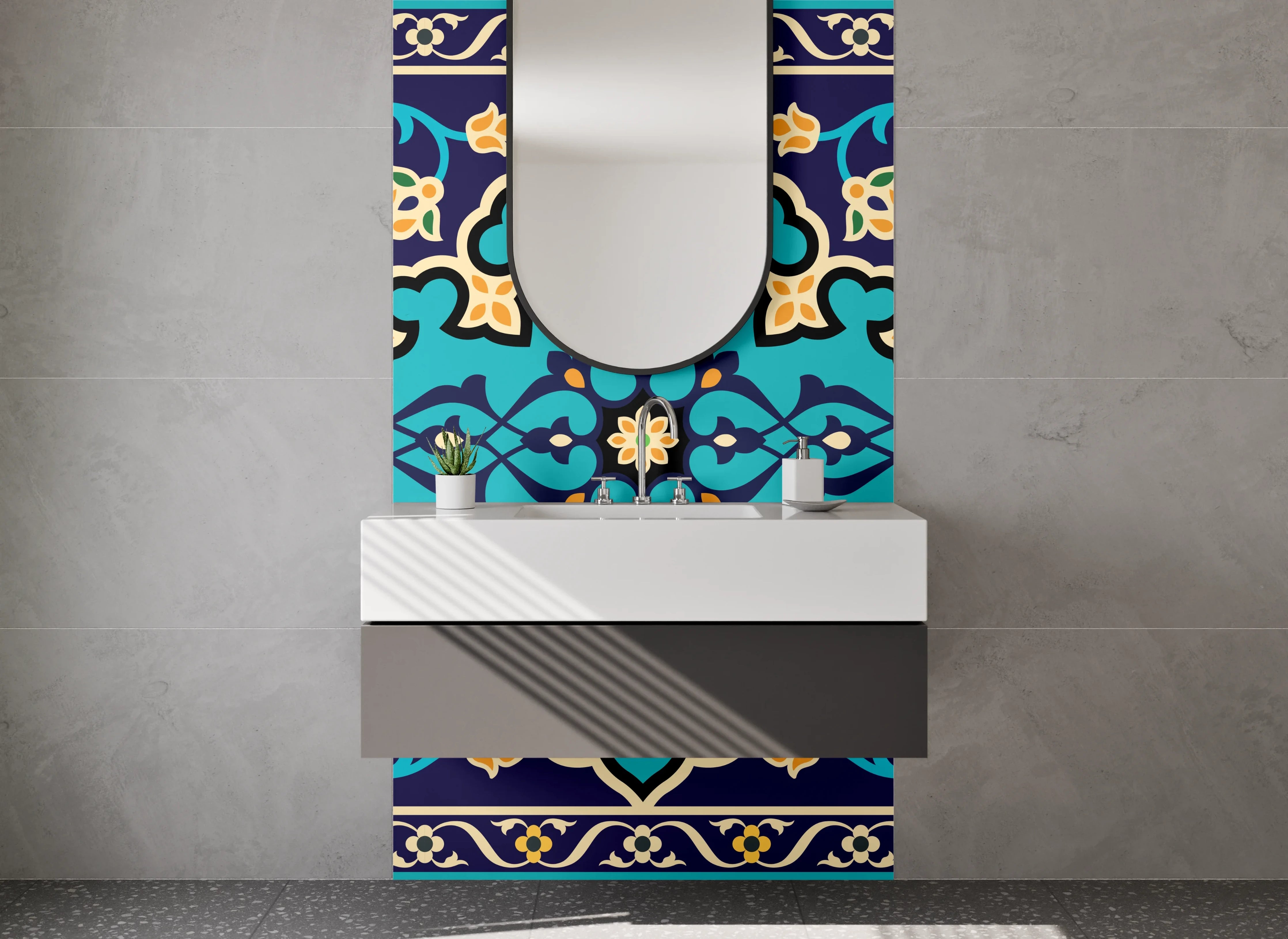 Waschbecken-Rückwand - Marokkanisches Fliesendesign Türkis-Blau-Grau