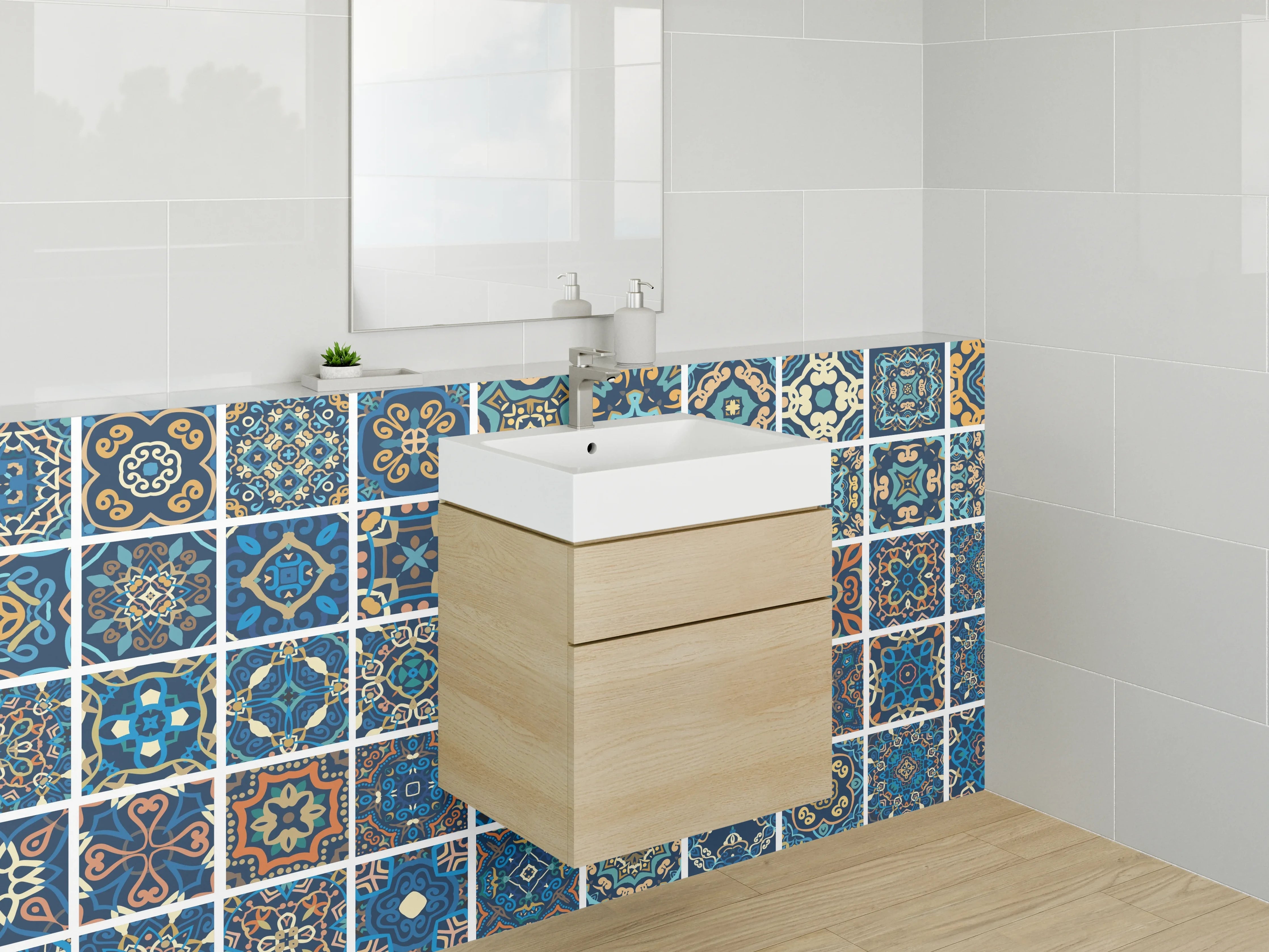 Waschbecken-Rückwand - Marokkanisches Fliesenmuster in Blau
