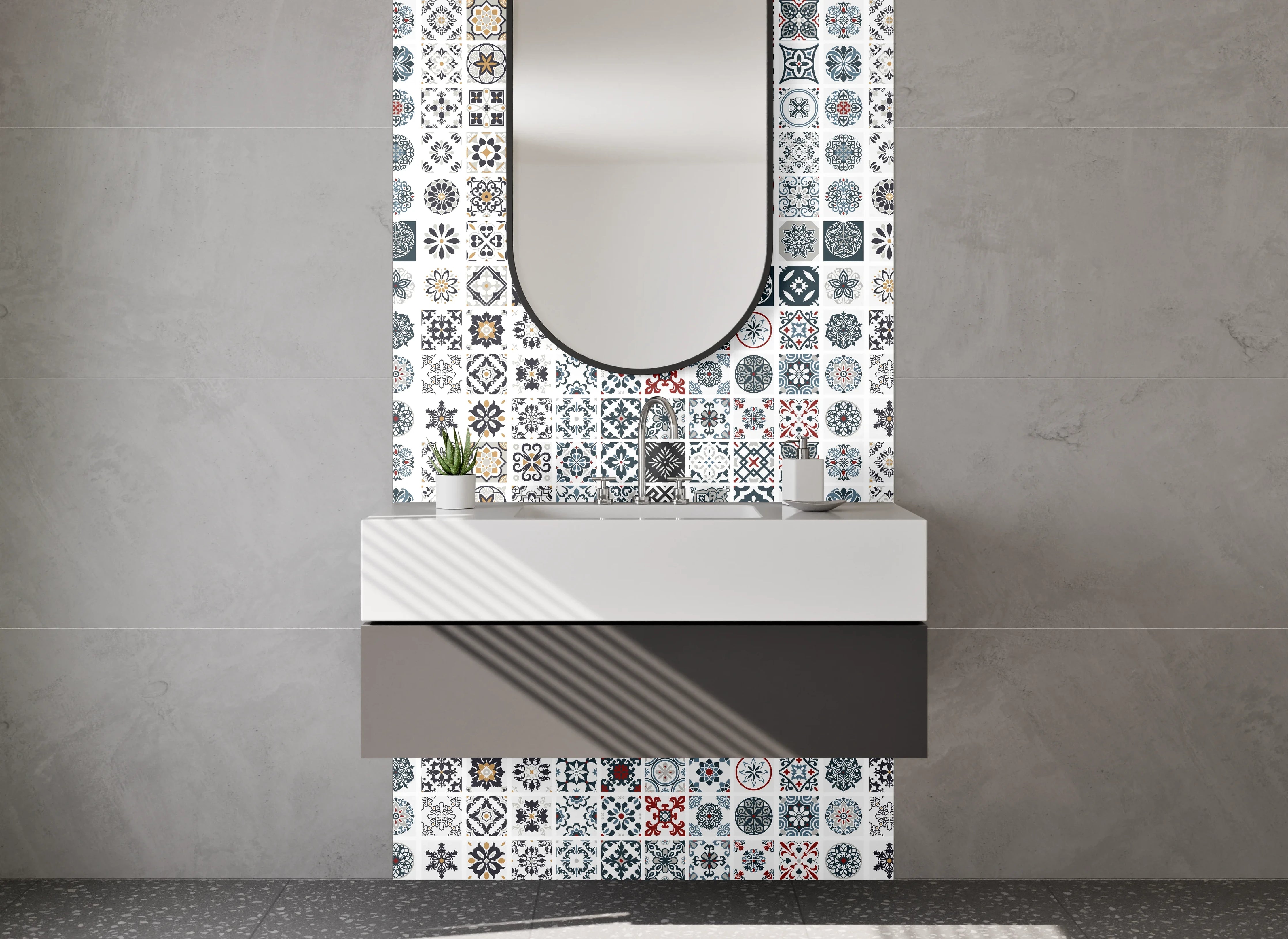 Waschbecken-Rückwand - Marokkanisches Patchwork Fliesenmuster