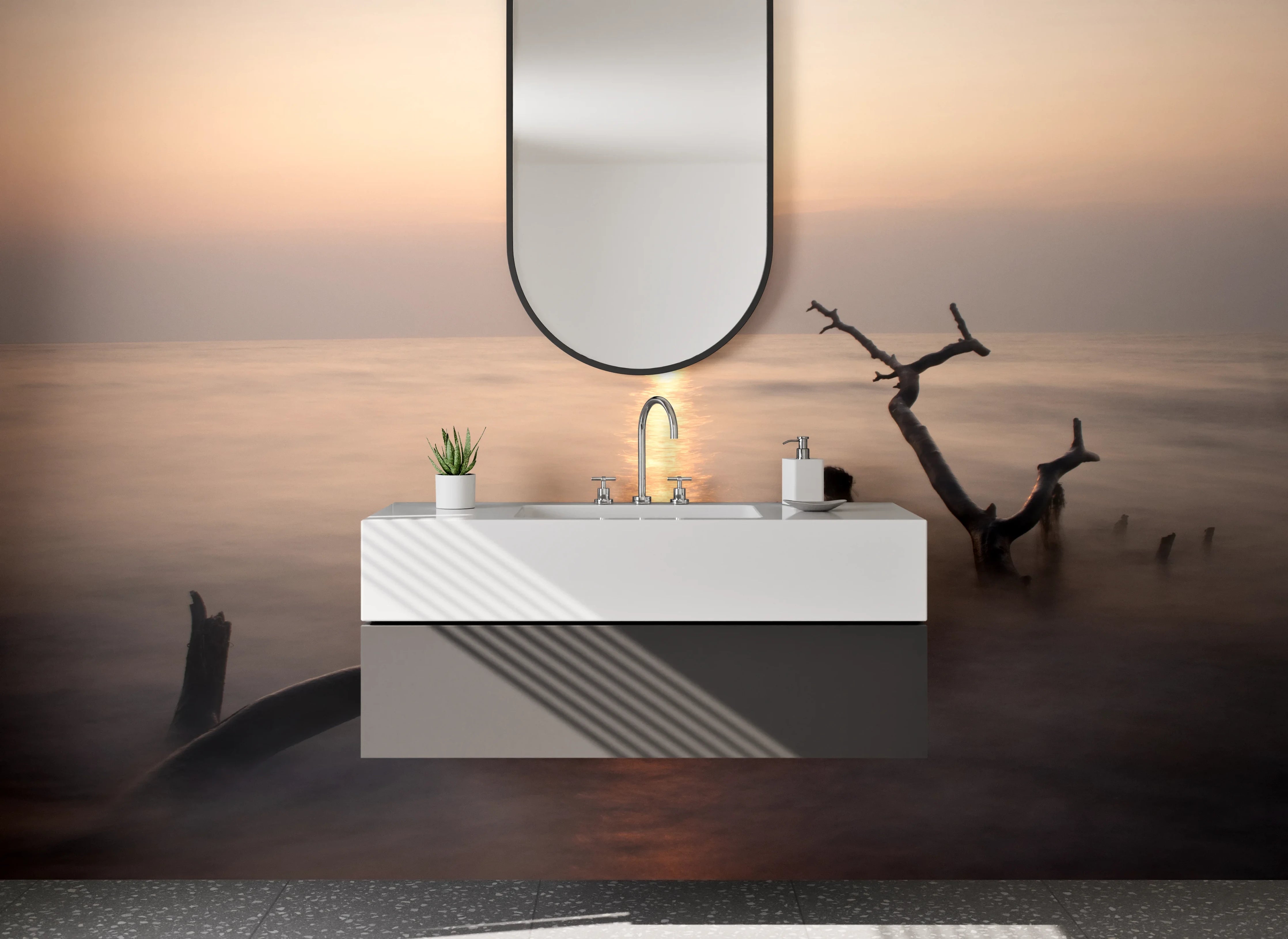 Waschbecken-Rückwand - Meditativer Sonnenuntergang am Meer