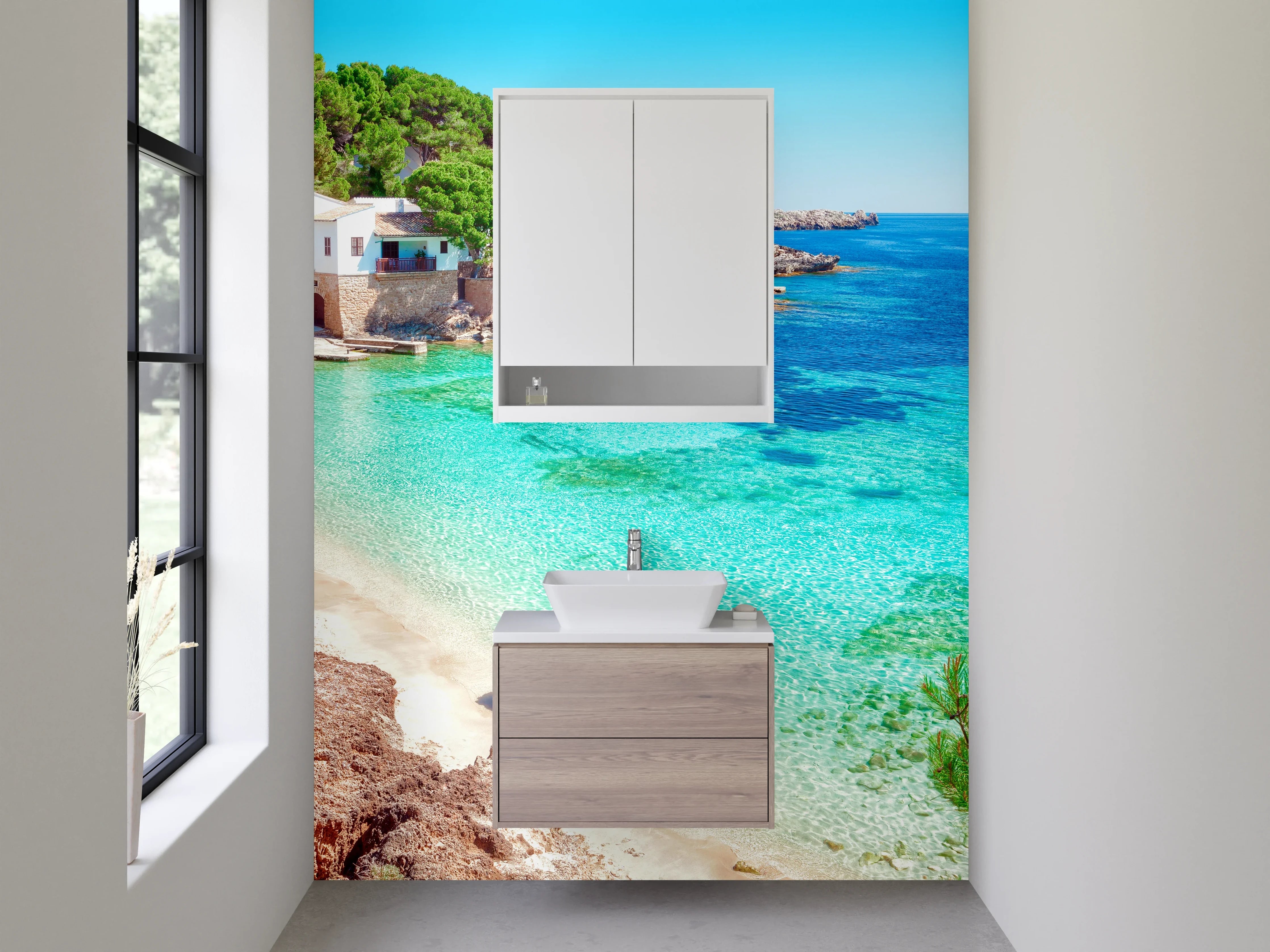 Waschbecken-Rückwand - Mediterrane Bucht mit türkisfarbenem Meer