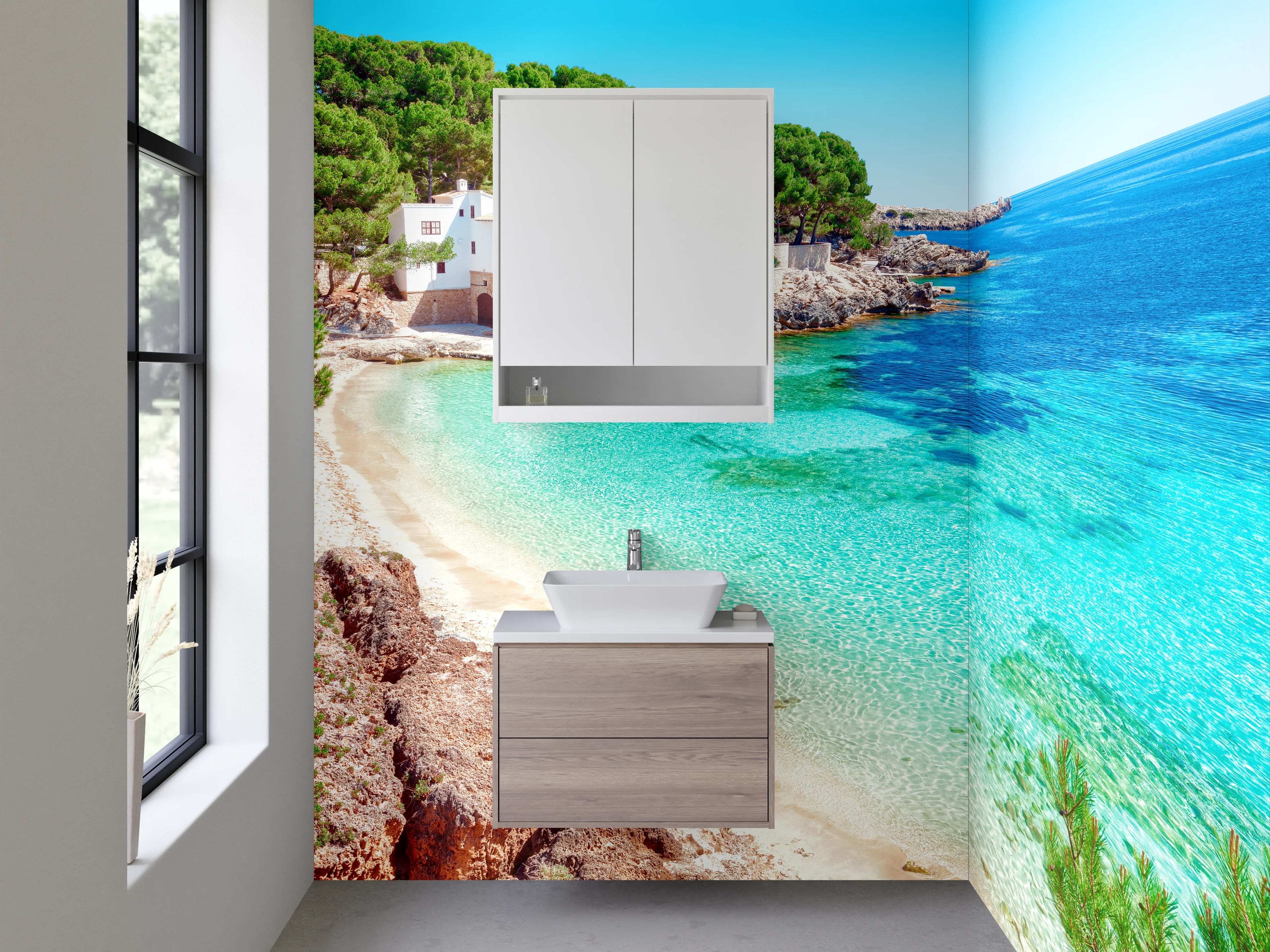 Waschbecken-Rückwand - Mediterrane Bucht mit türkisfarbenem Meer