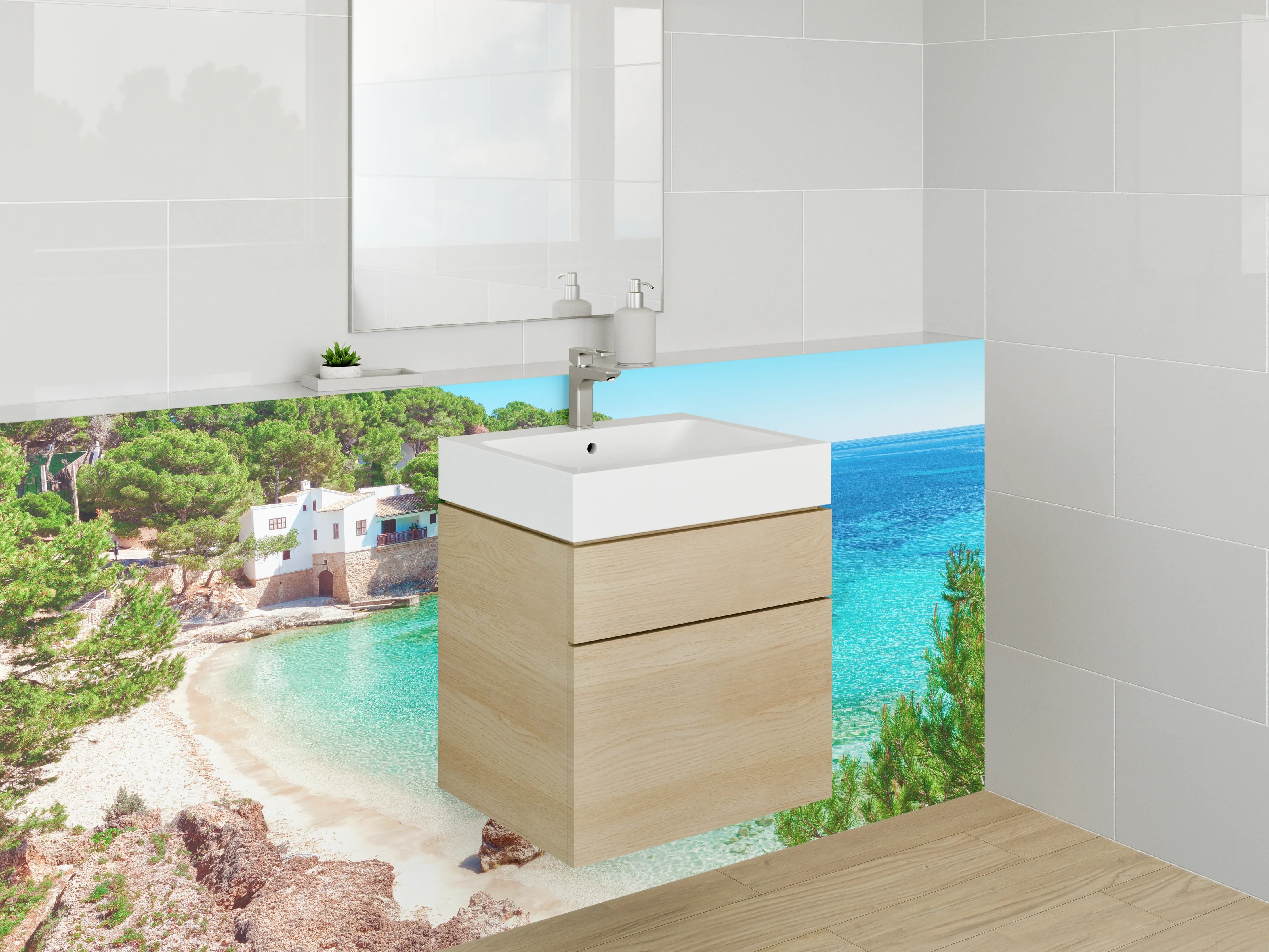 Waschbecken-Rückwand - Mediterrane Bucht mit türkisfarbenem Meer