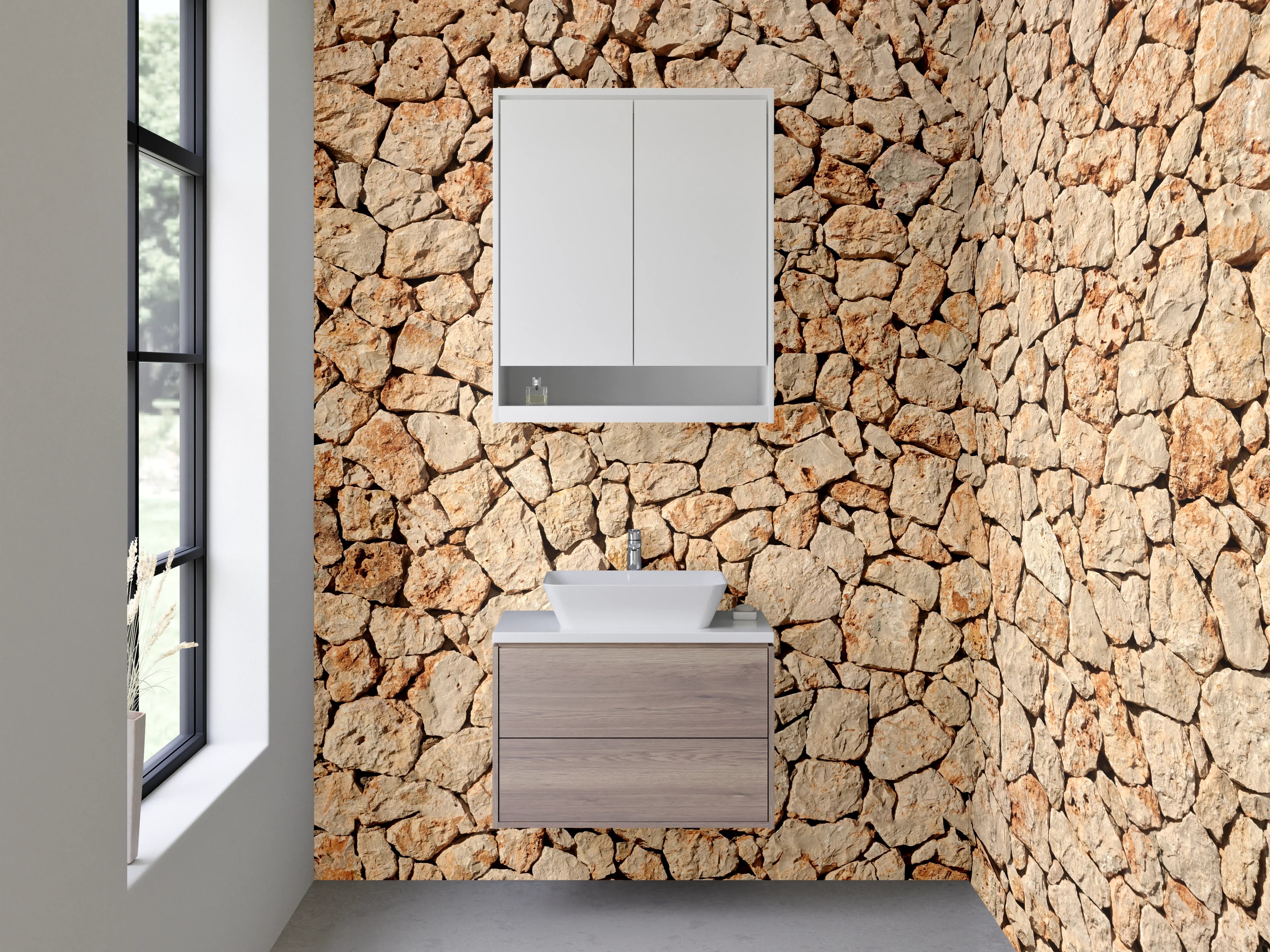 Waschbecken-Rückwand - Mediterrane Natursteinmauer Optik