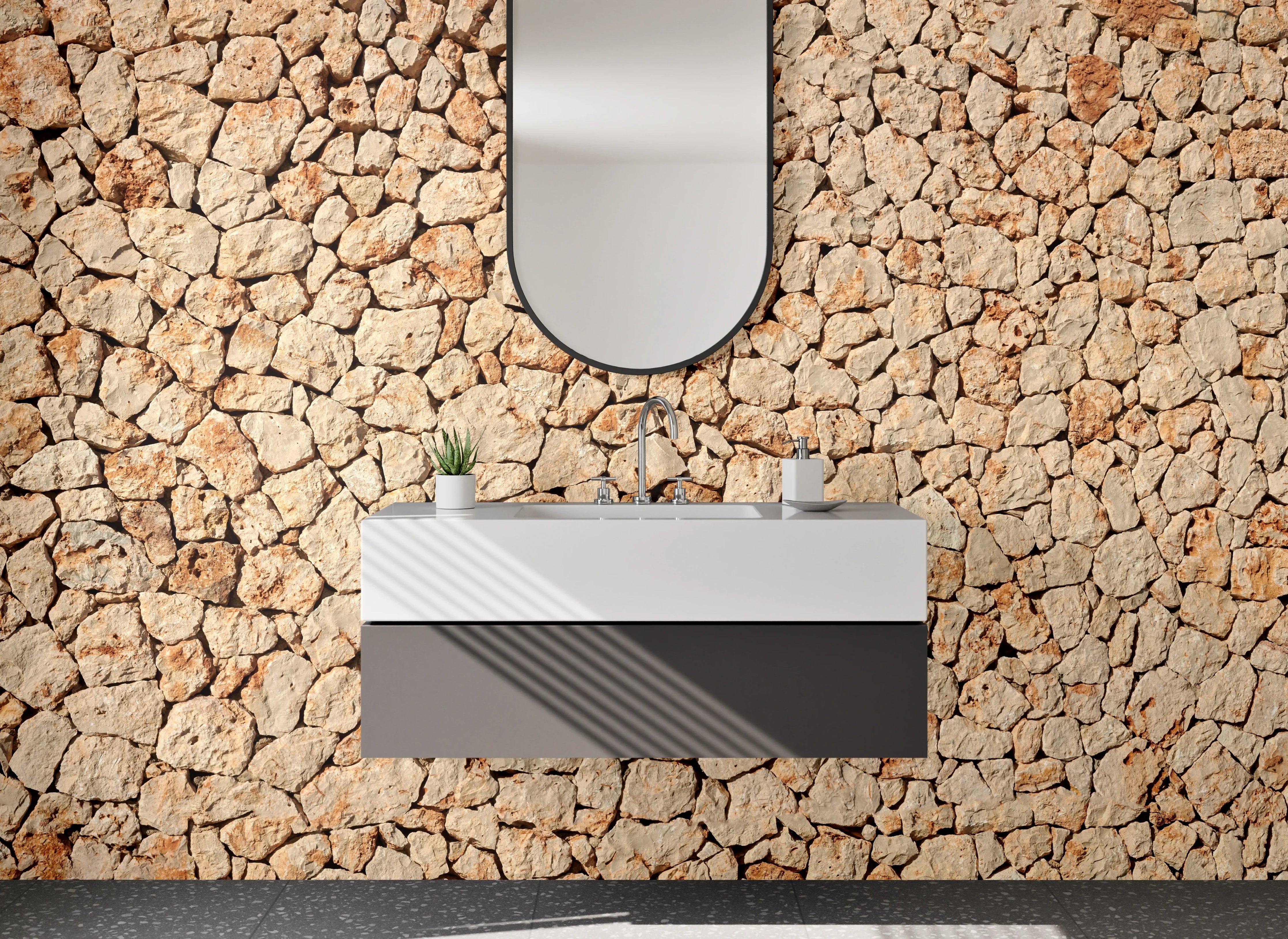 Waschbecken-Rückwand - Mediterrane Natursteinmauer Optik