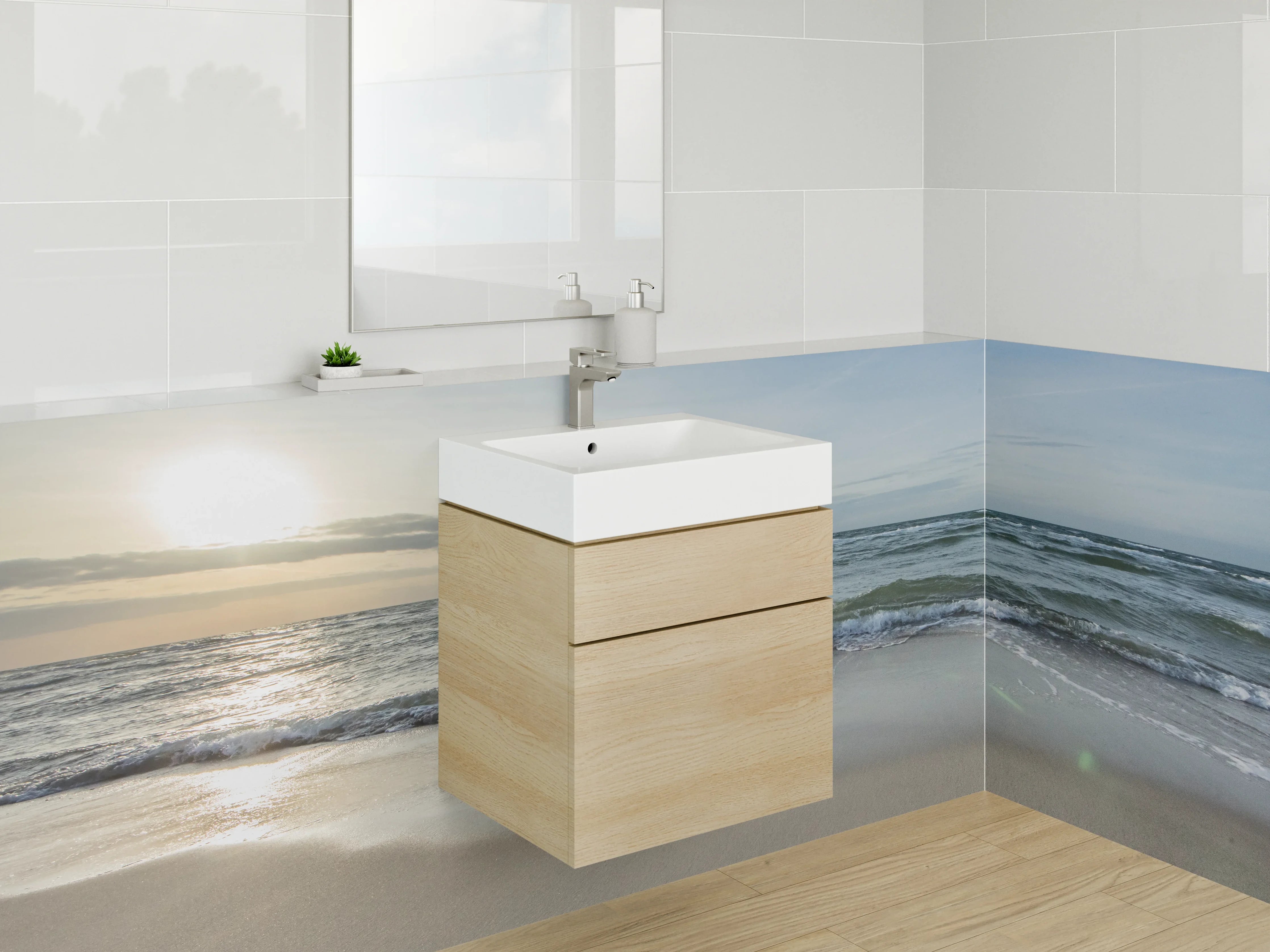 Waschbecken-Rückwand - Meeresrauschen am Strand Sonnenaufgang