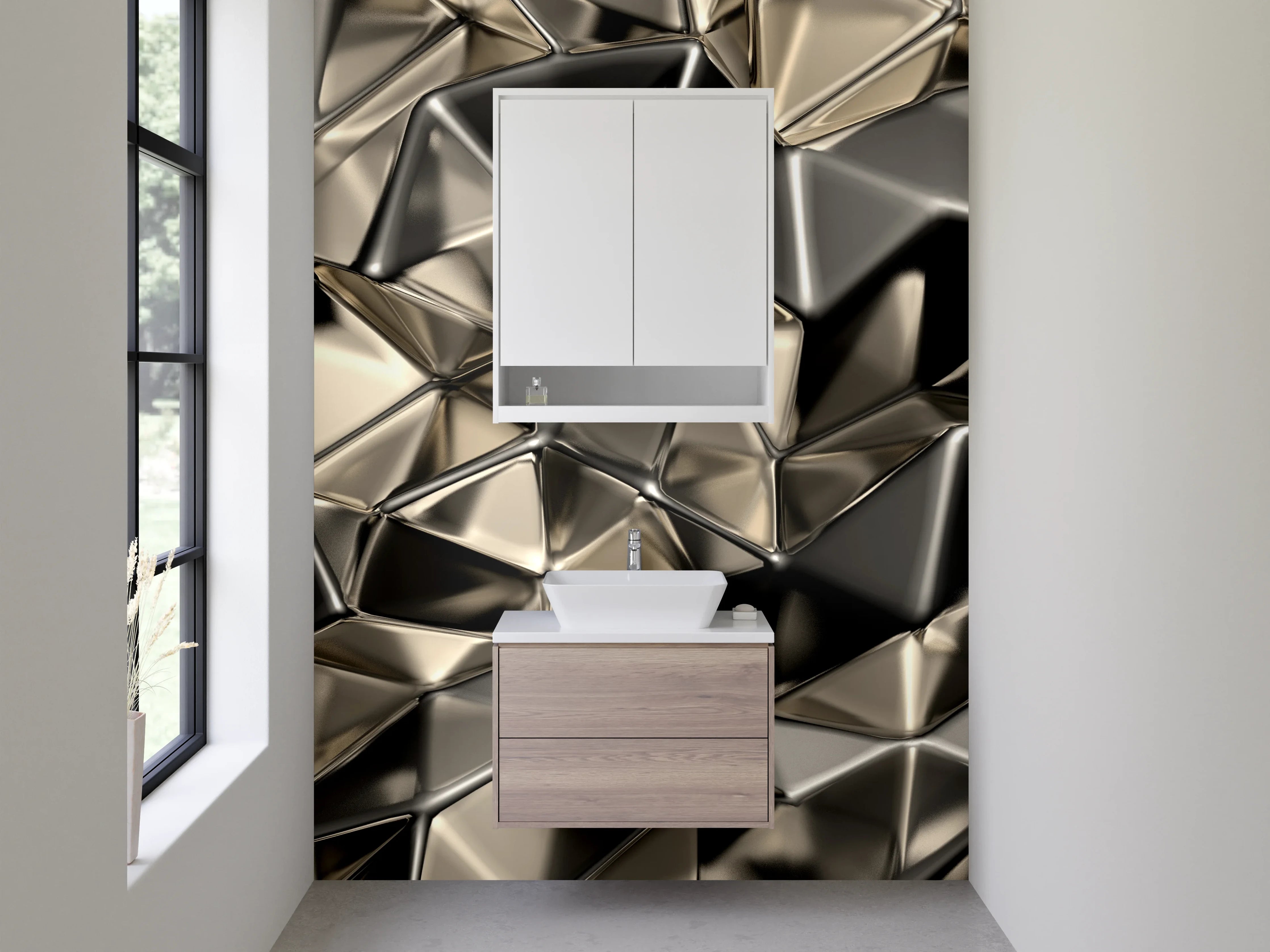 Waschbecken-Rückwand - Metallisch abstraktes 3D-Design Wandbild