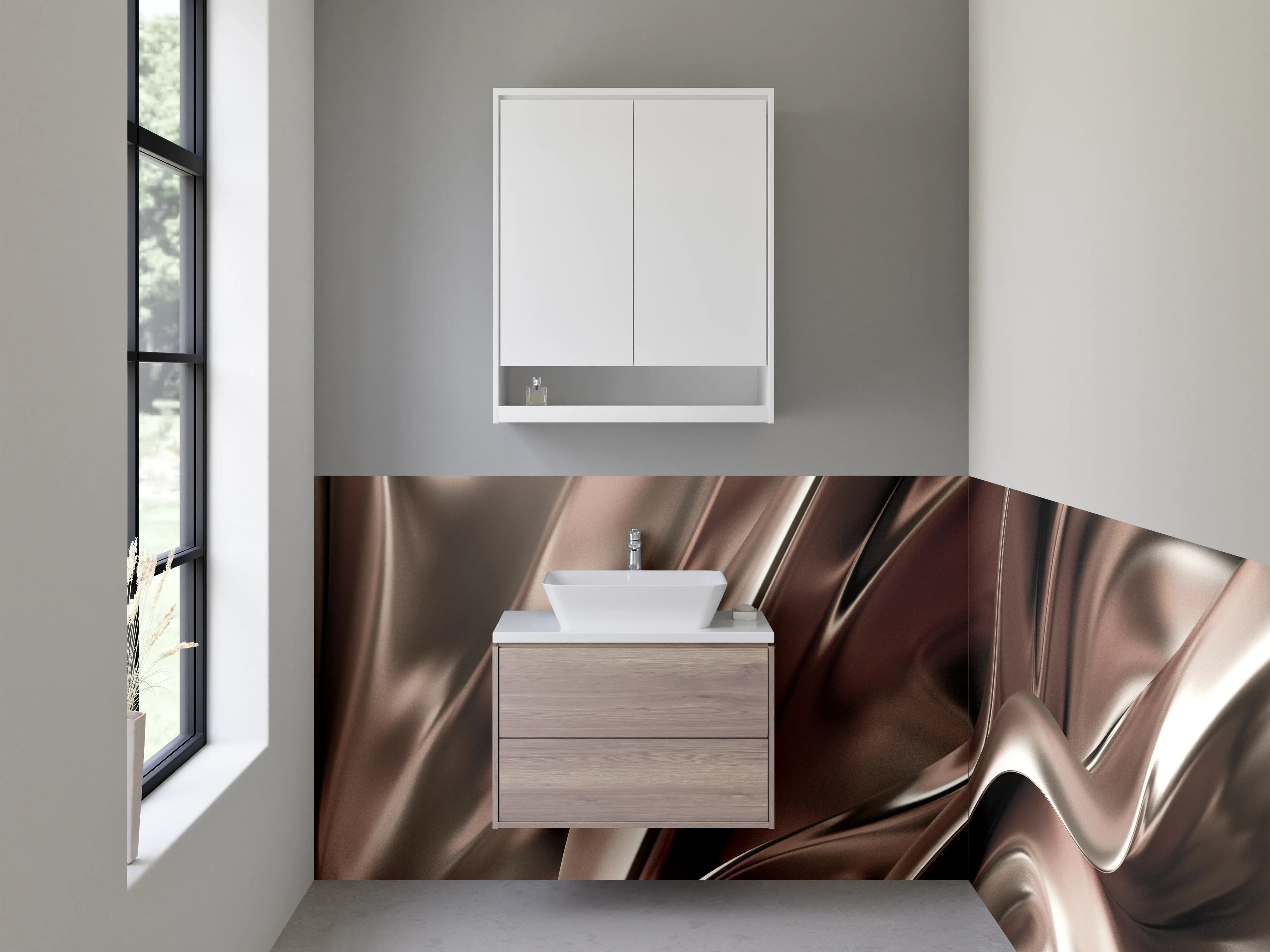 Waschbecken-Rückwand - Metallisch fließendes abstraktes Design