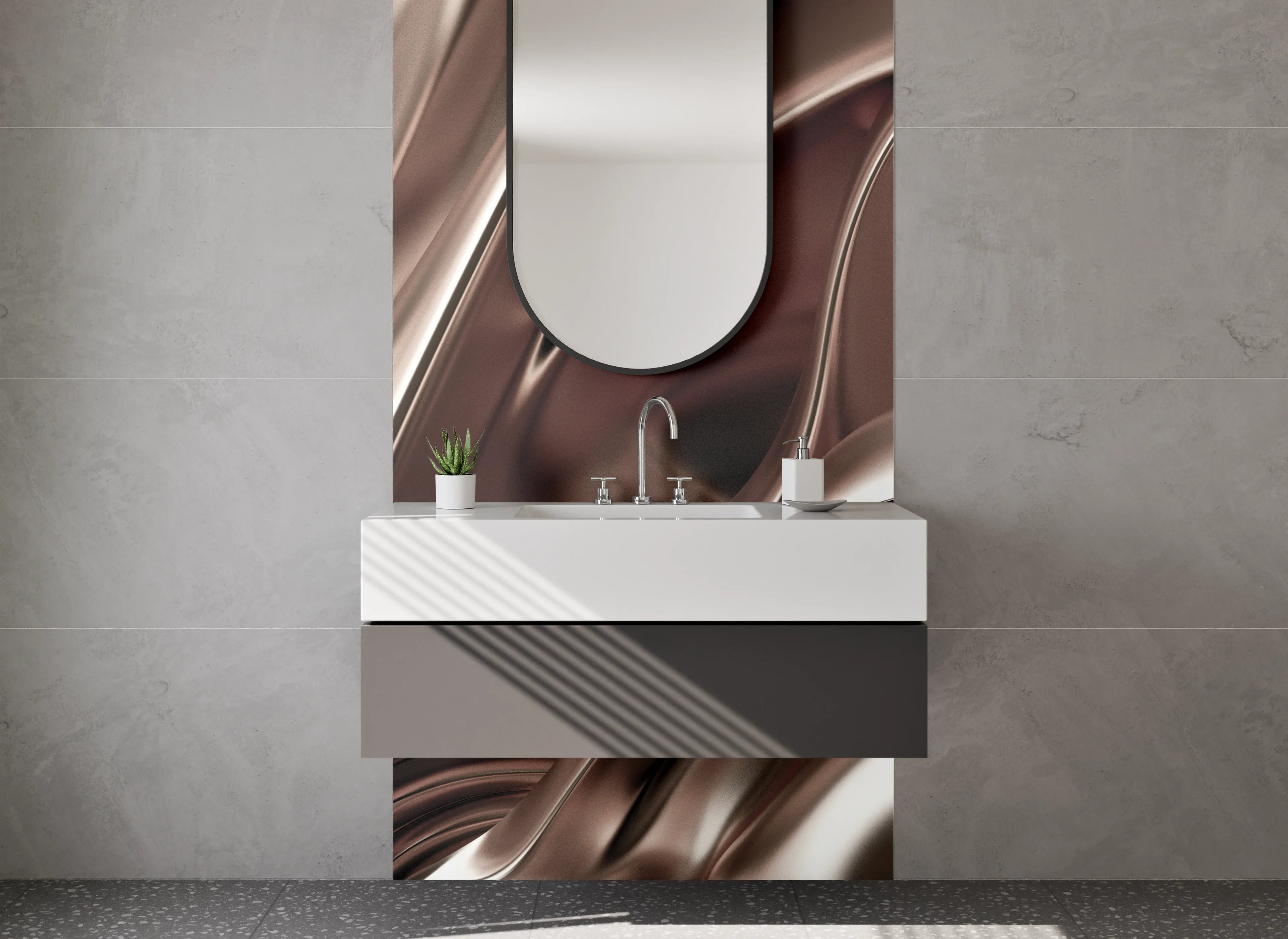 Waschbecken-Rückwand - Metallisch fließendes abstraktes Design