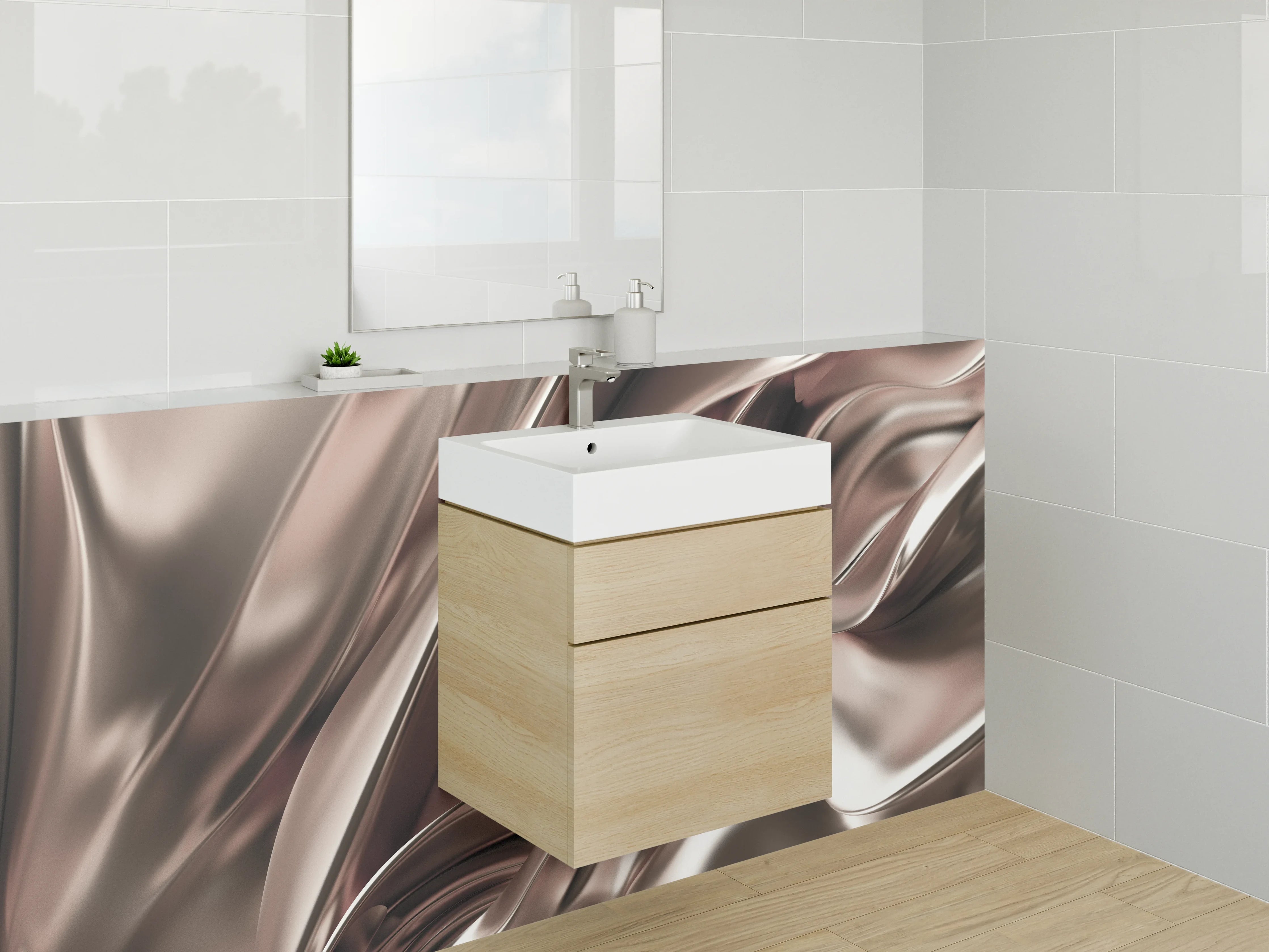 Waschbecken-Rückwand - Metallisch fließendes abstraktes Design