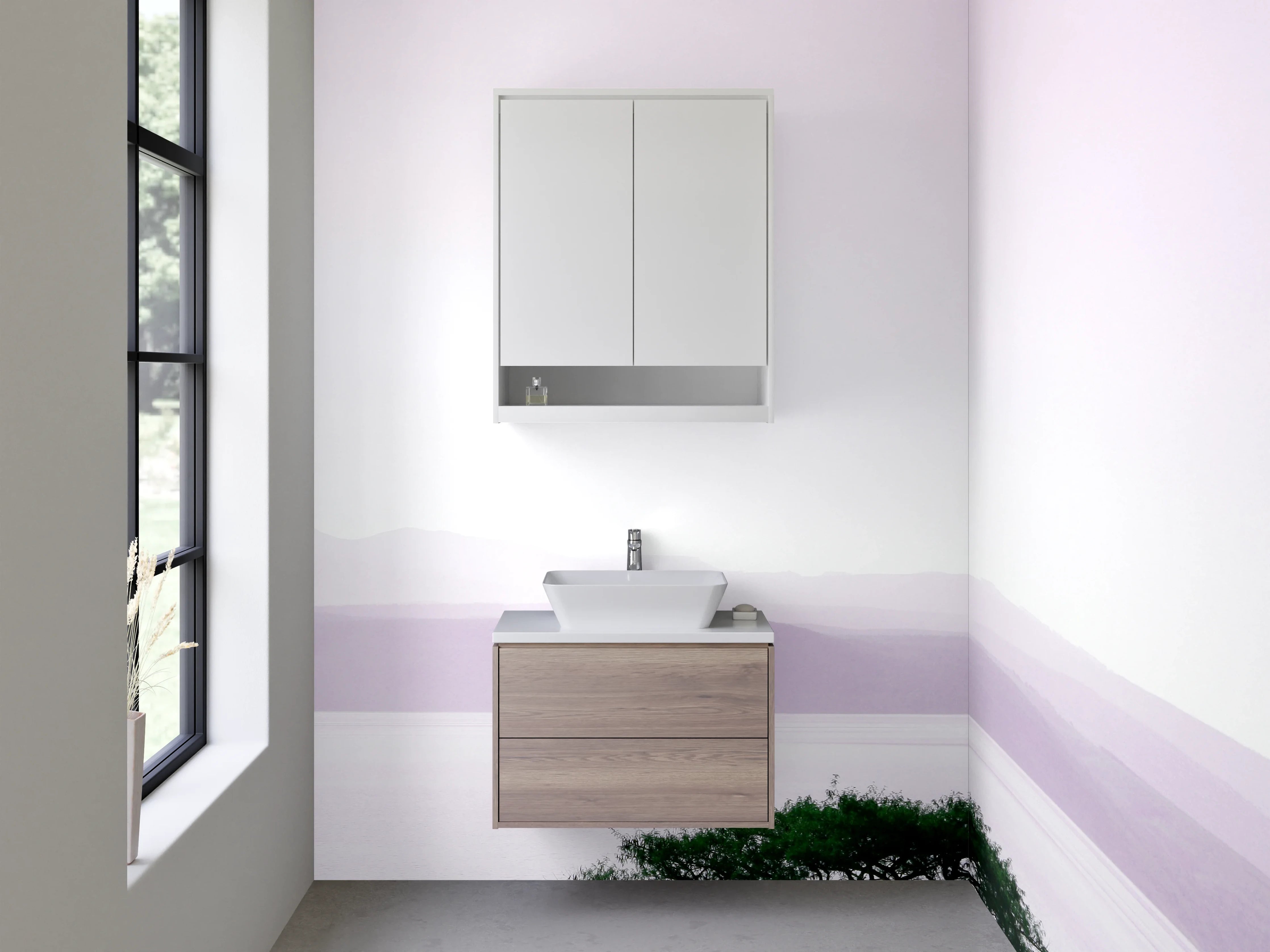 Waschbecken-Rückwand - Minimalistische Akazie am See