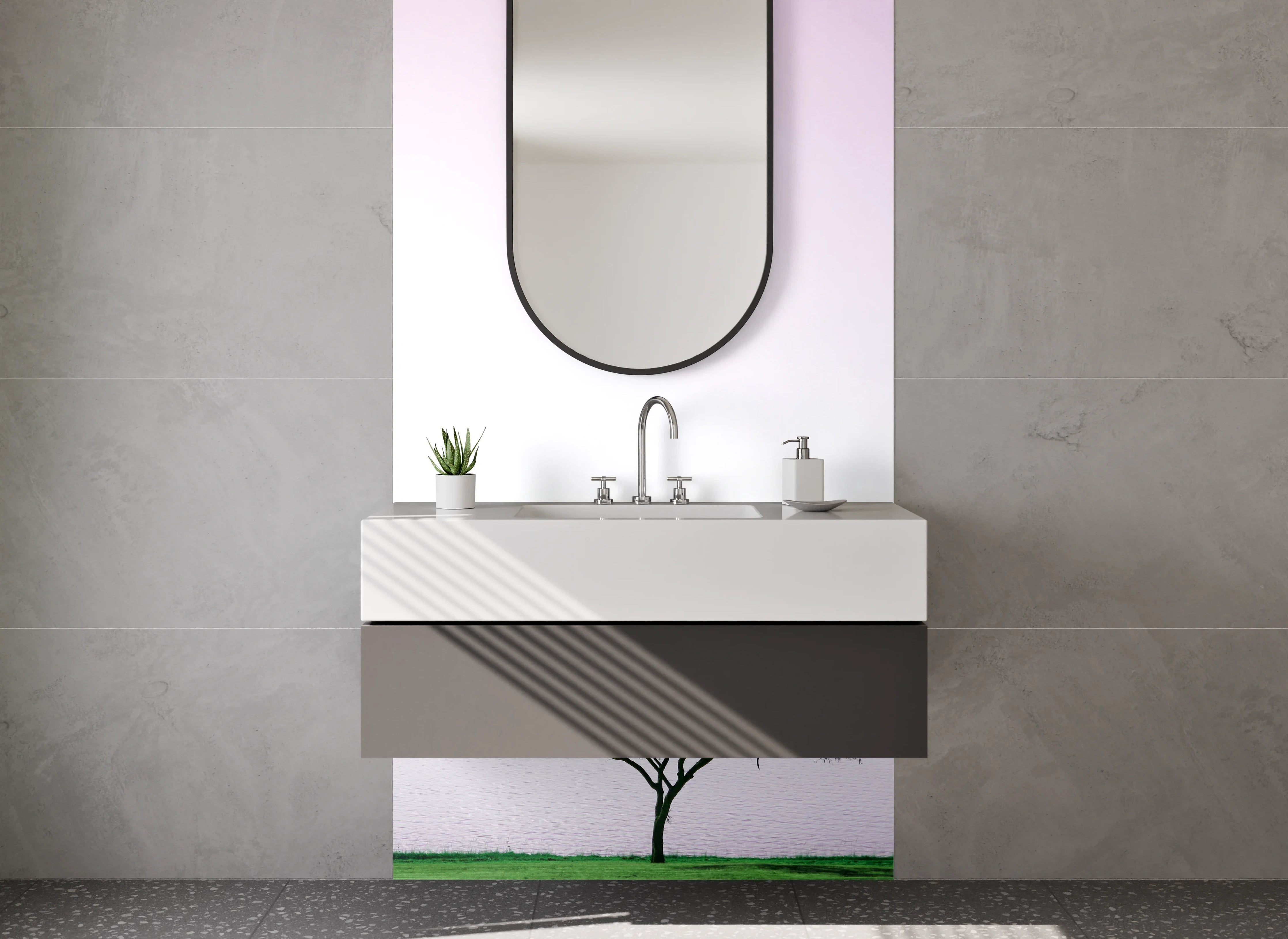 Waschbecken-Rückwand - Minimalistische Akazie am See