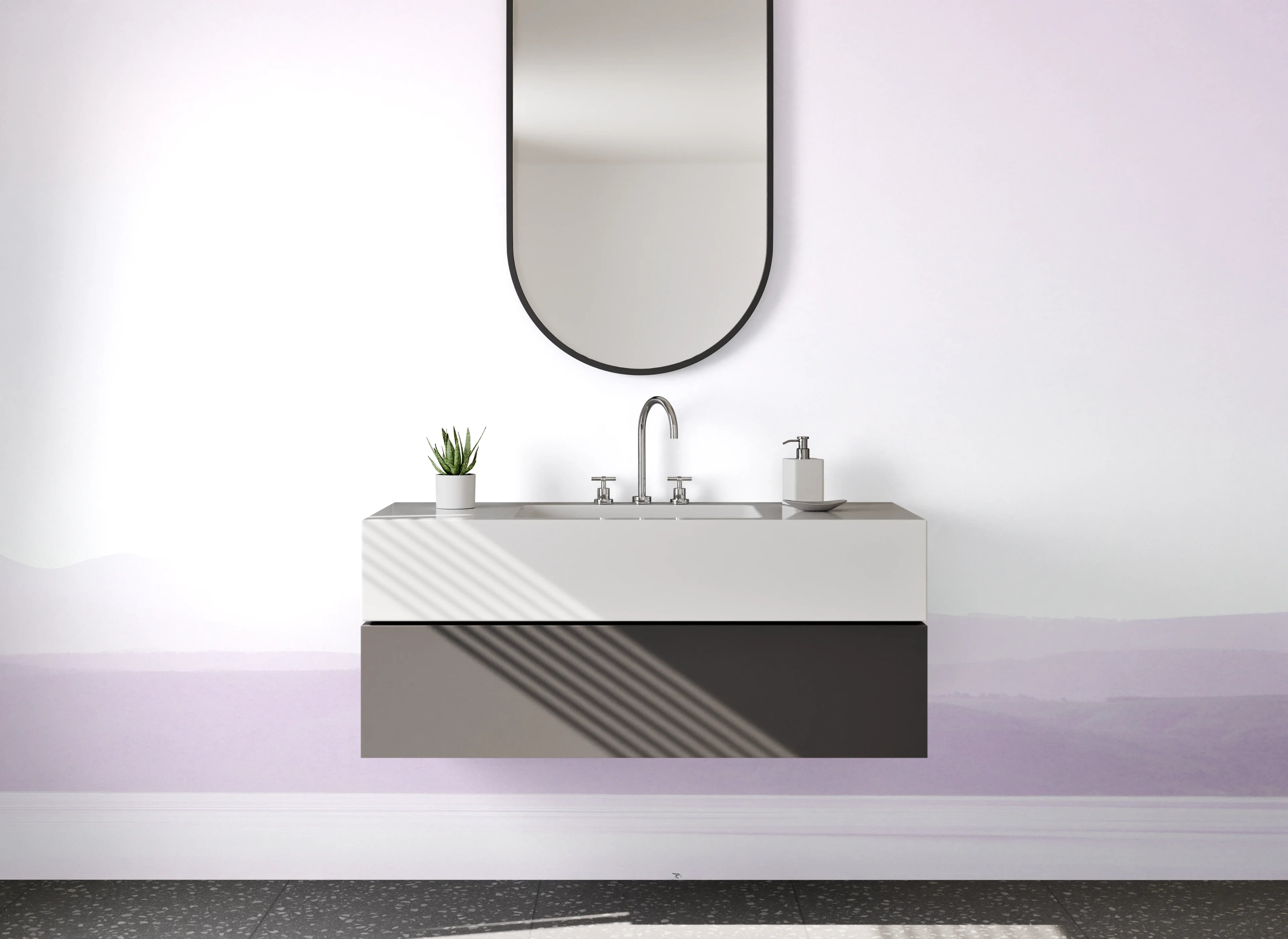 Waschbecken-Rückwand - Minimalistische Akazie am See
