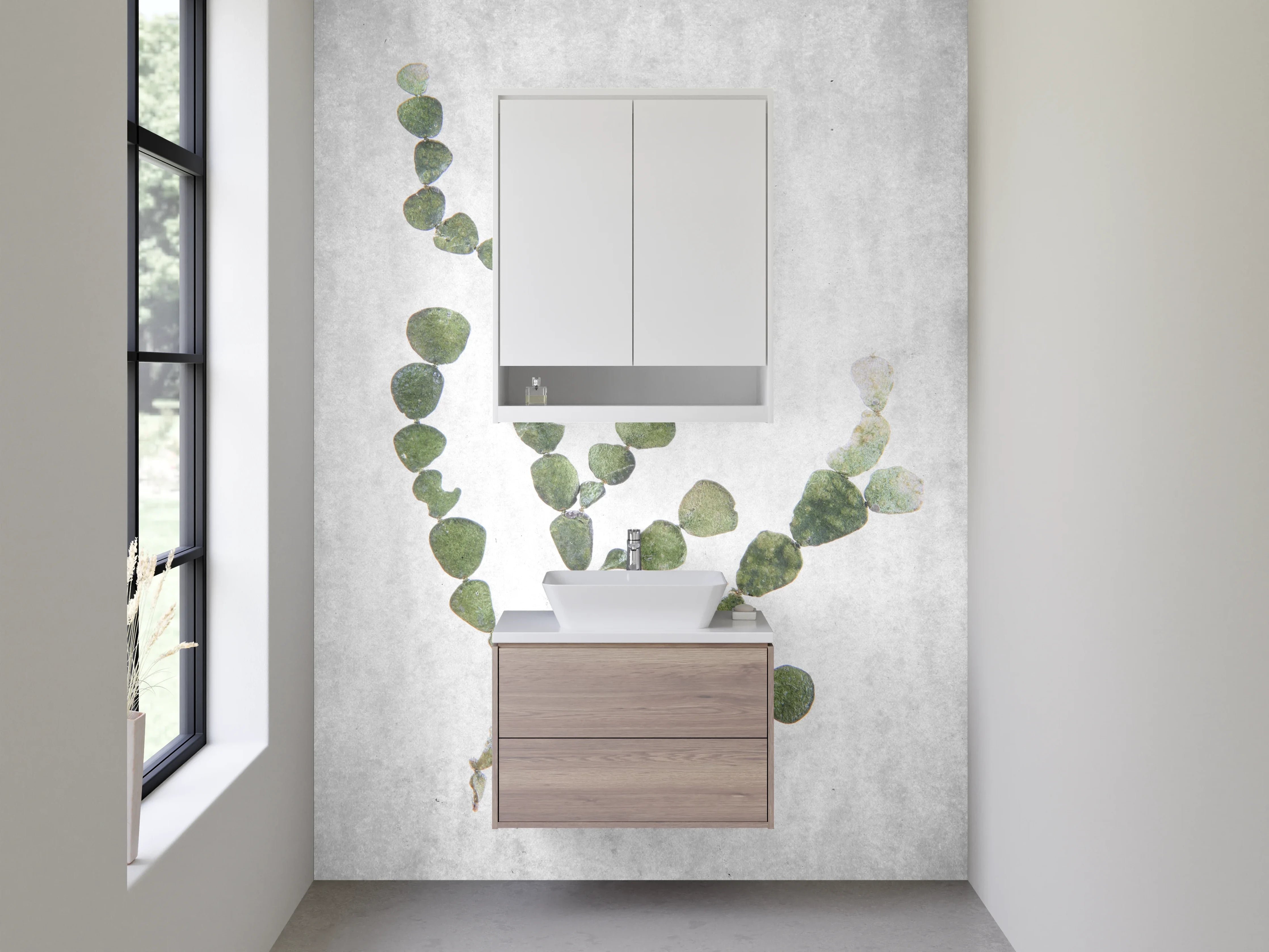 Waschbecken-Rückwand - Minimalistische Pflanzen-Illustration Weiß Grün