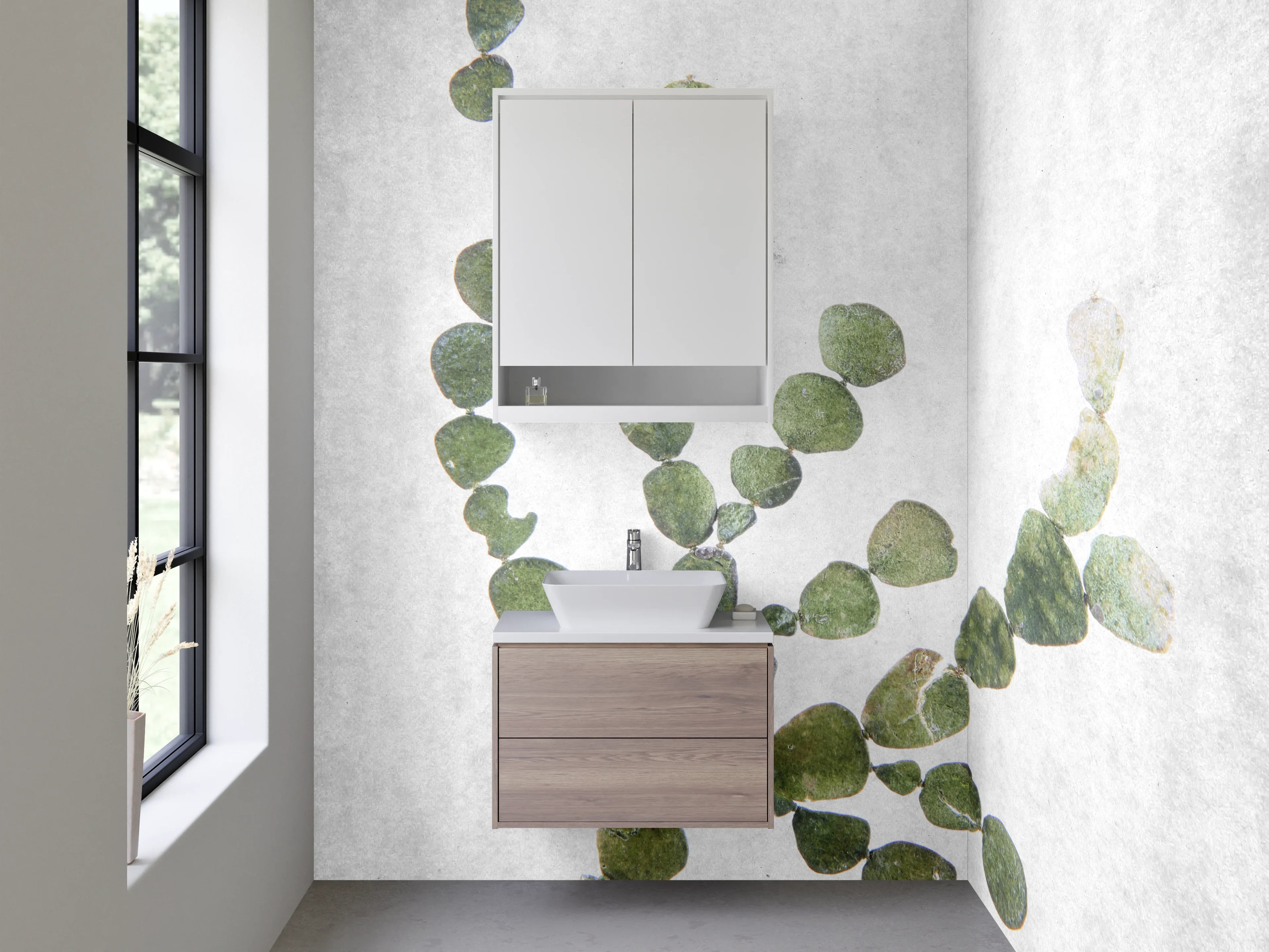 Waschbecken-Rückwand - Minimalistische Pflanzen-Illustration Weiß Grün