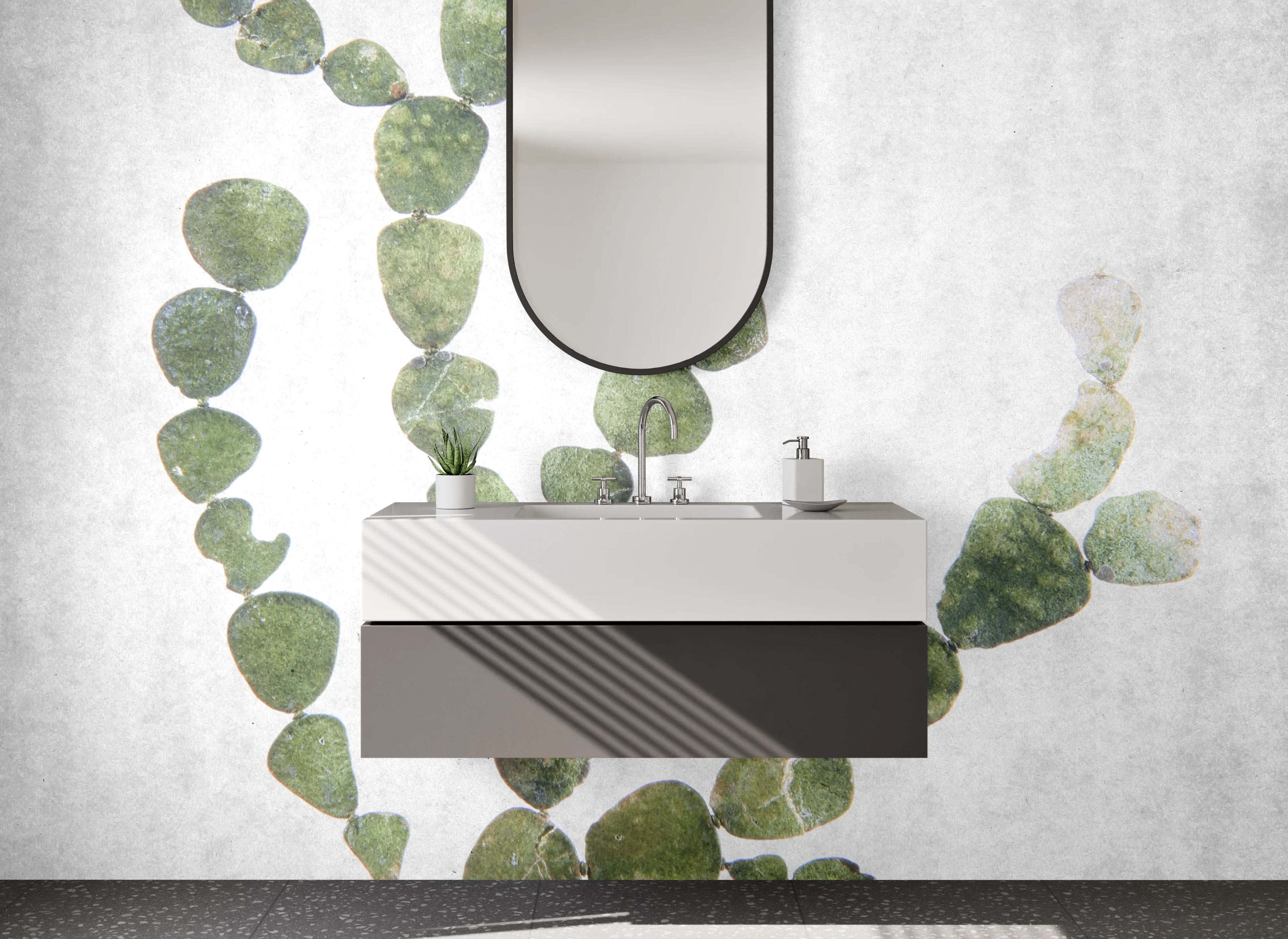 Waschbecken-Rückwand - Minimalistische Pflanzen-Illustration Weiß Grün