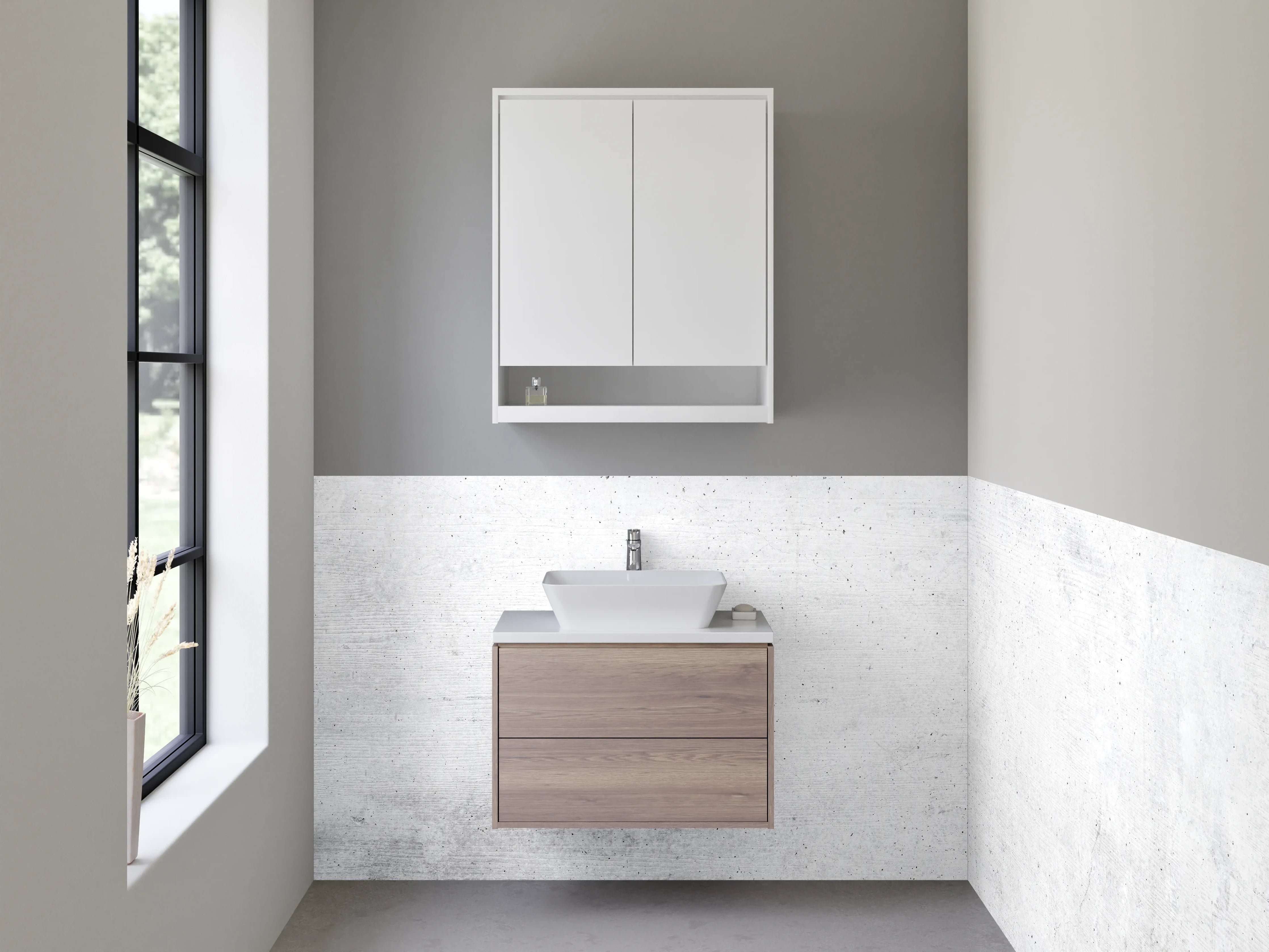 Waschbecken-Rückwand - Minimalistische weiße Beton-Optik