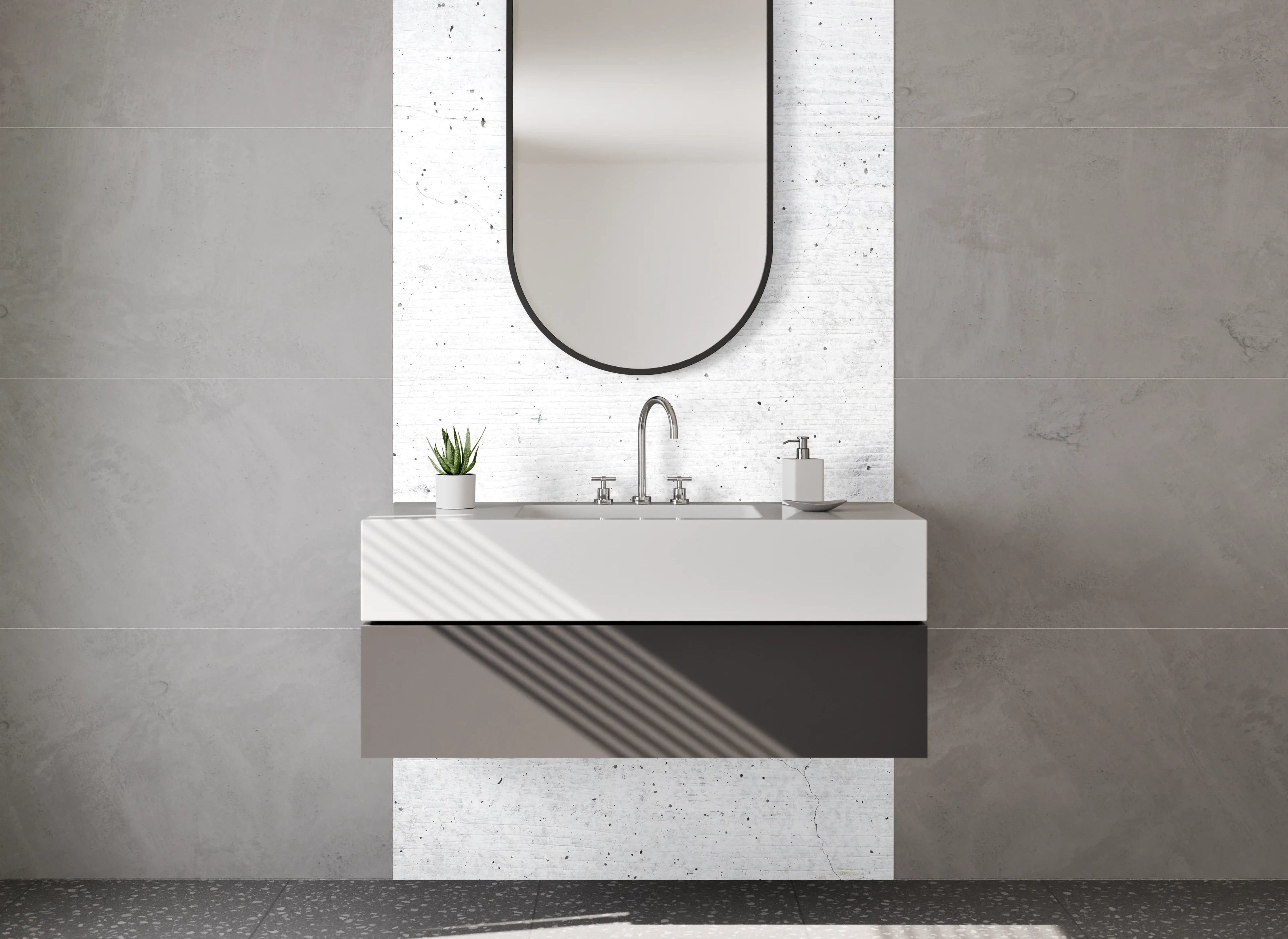 Waschbecken-Rückwand - Minimalistische weiße Beton-Optik