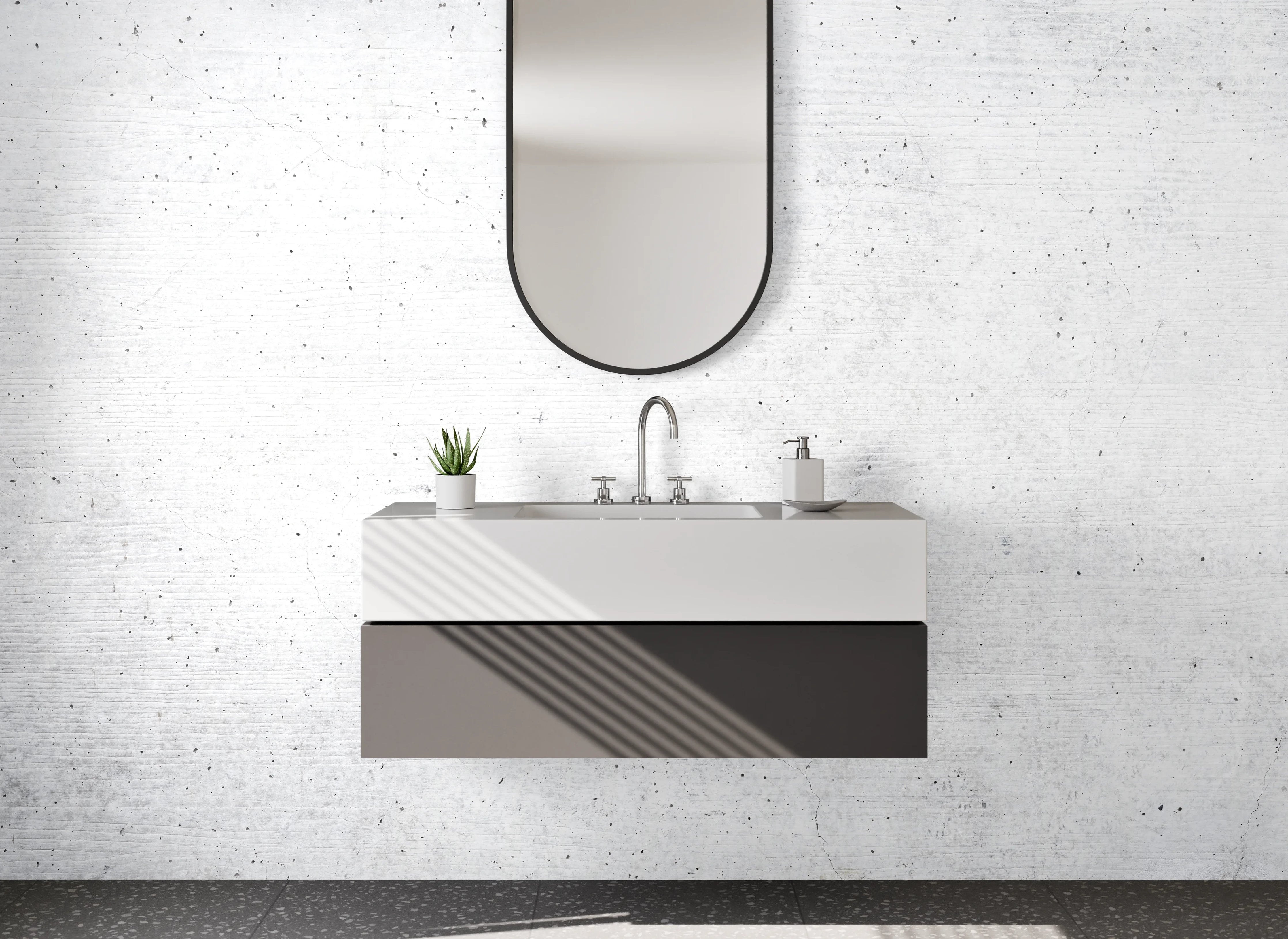 Waschbecken-Rückwand - Minimalistische weiße Beton-Optik