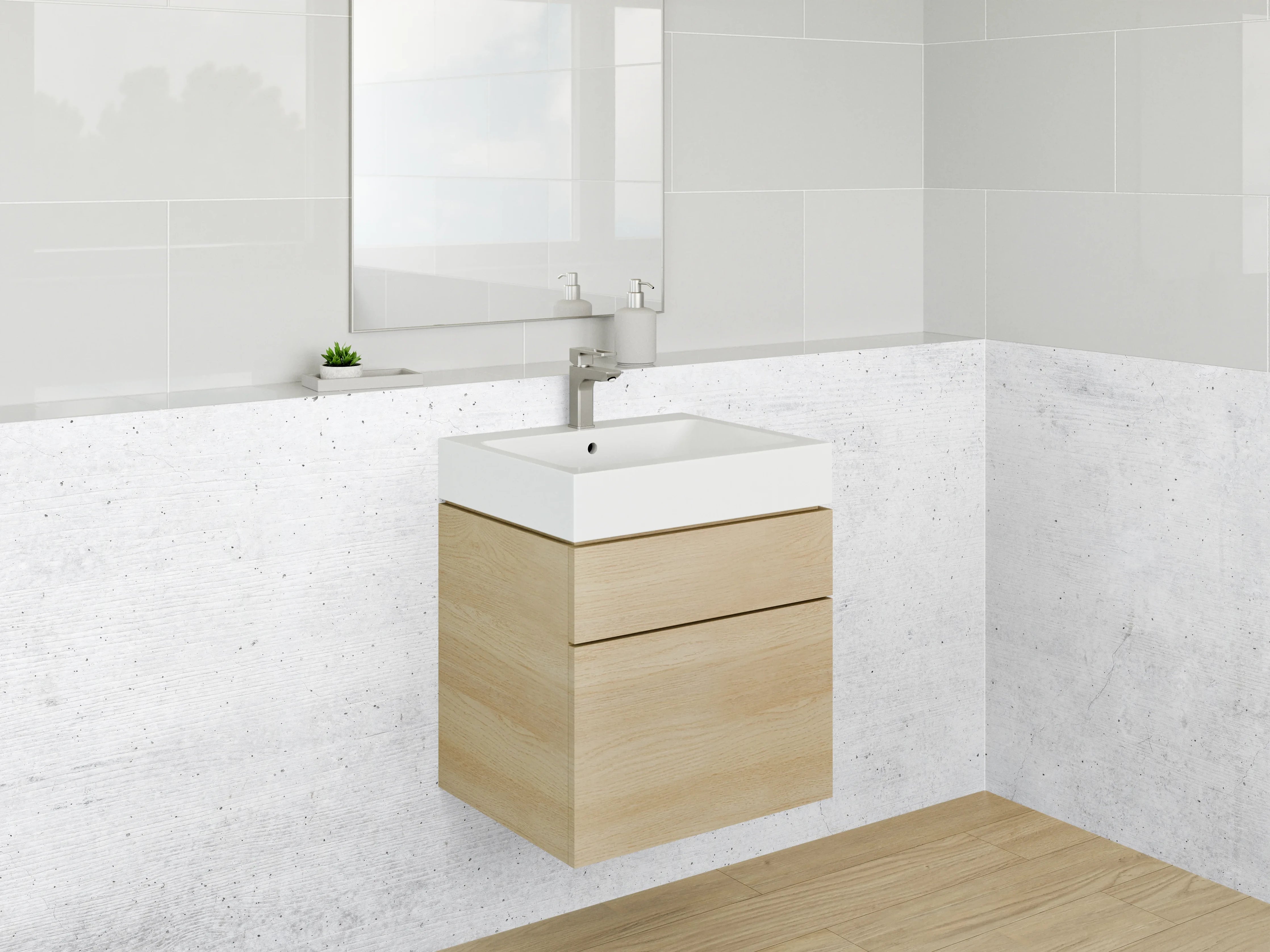 Waschbecken-Rückwand - Minimalistische weiße Beton-Optik