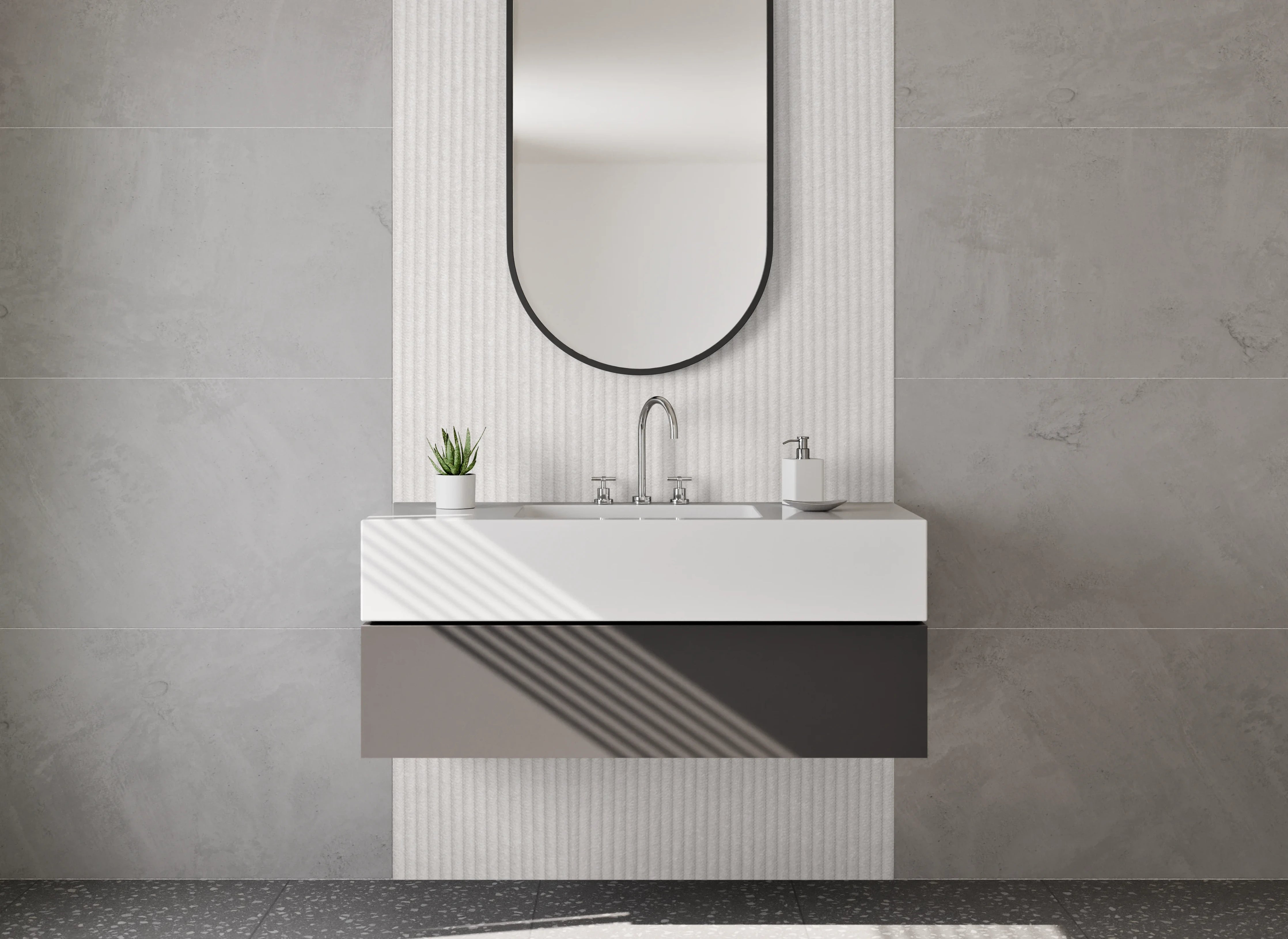 Waschbecken-Rückwand - Minimalistische weiße Oberfläche mit feinen Linien