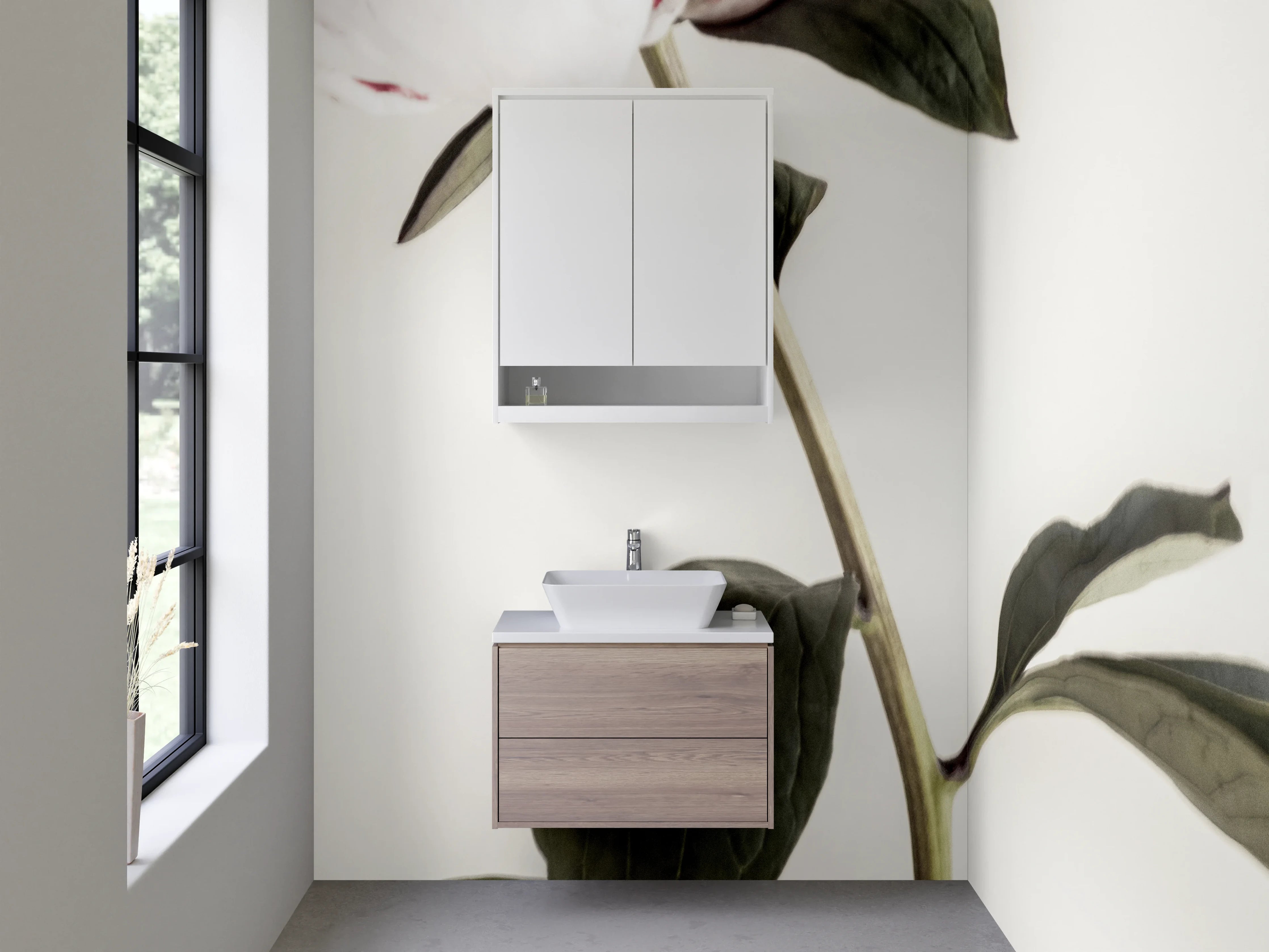 Waschbecken-Rückwand - Minimalistische weiße Pfingstrose auf zartem Hintergrund