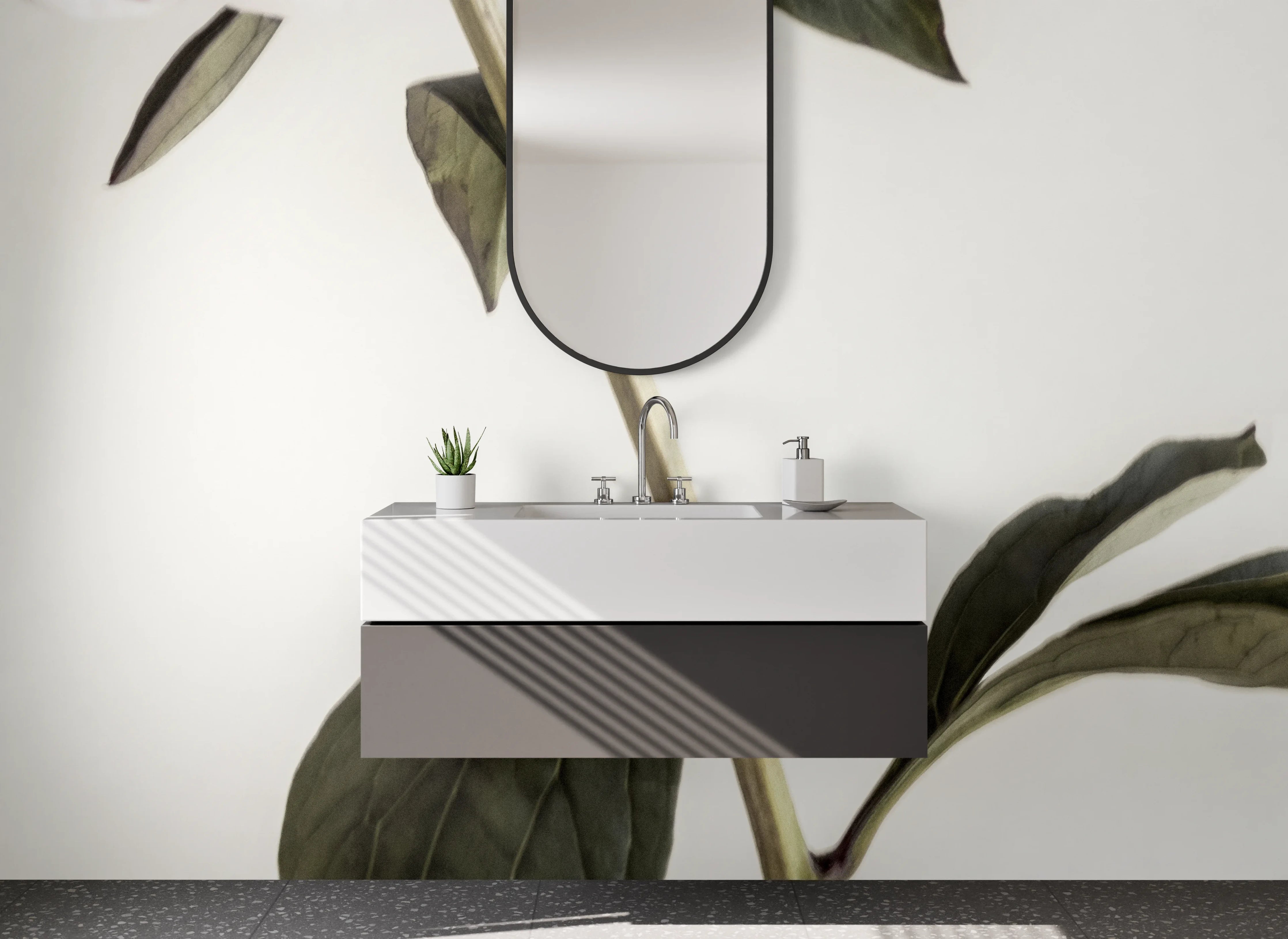 Waschbecken-Rückwand - Minimalistische weiße Pfingstrose auf zartem Hintergrund