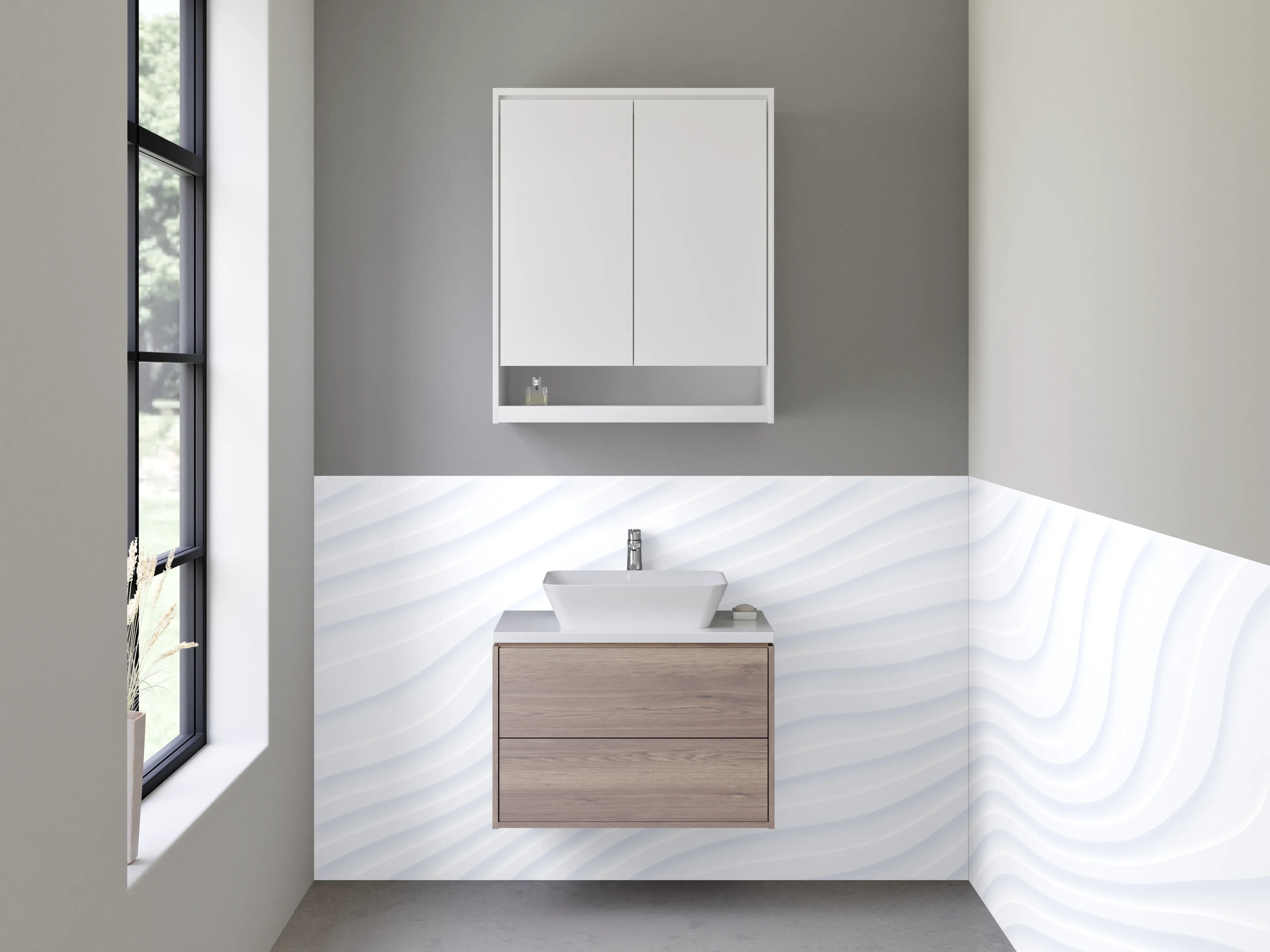 Waschbecken-Rückwand - Minimalistische weiße Struktur-Wellen