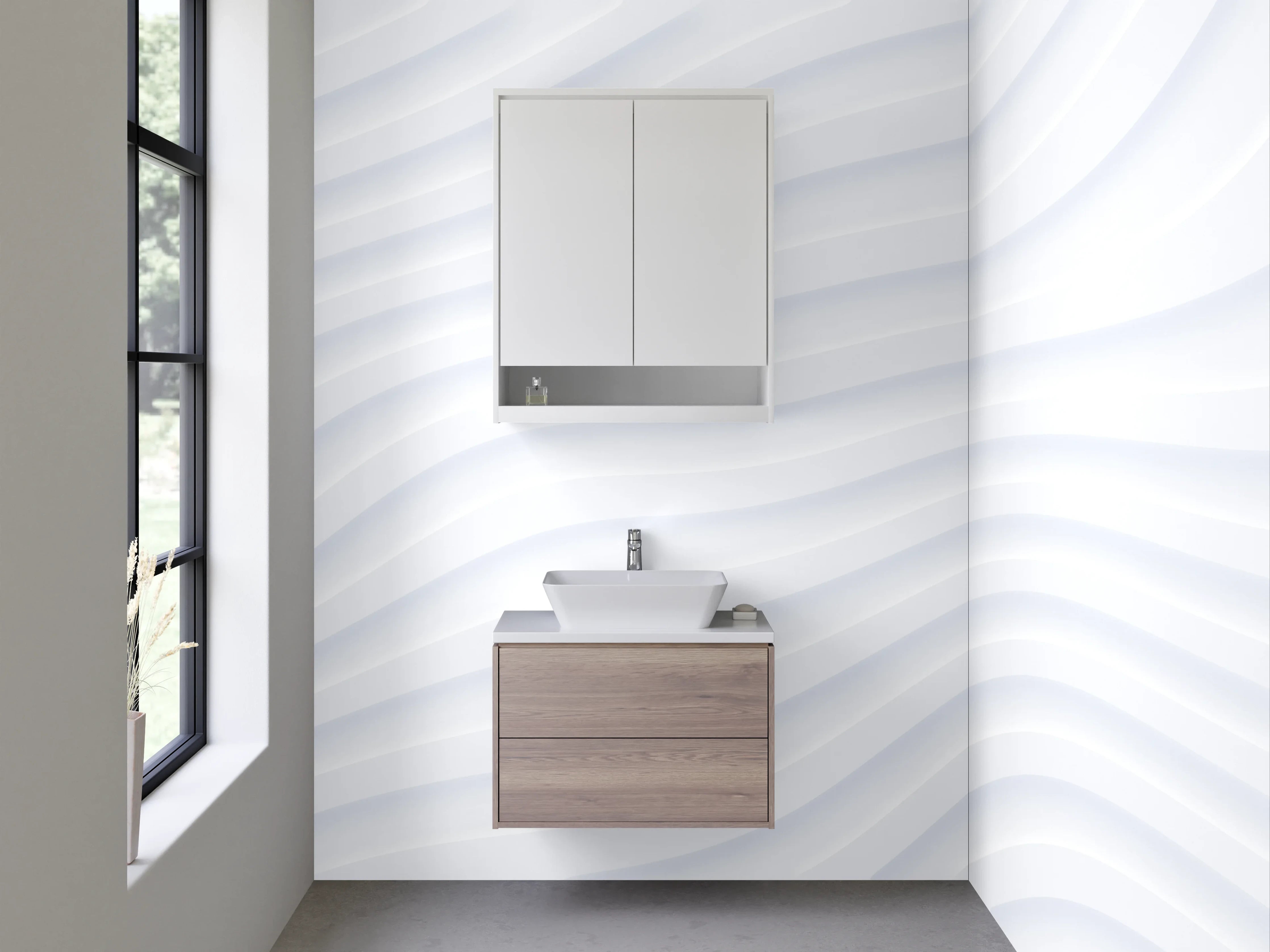 Waschbecken-Rückwand - Minimalistische weiße Struktur-Wellen