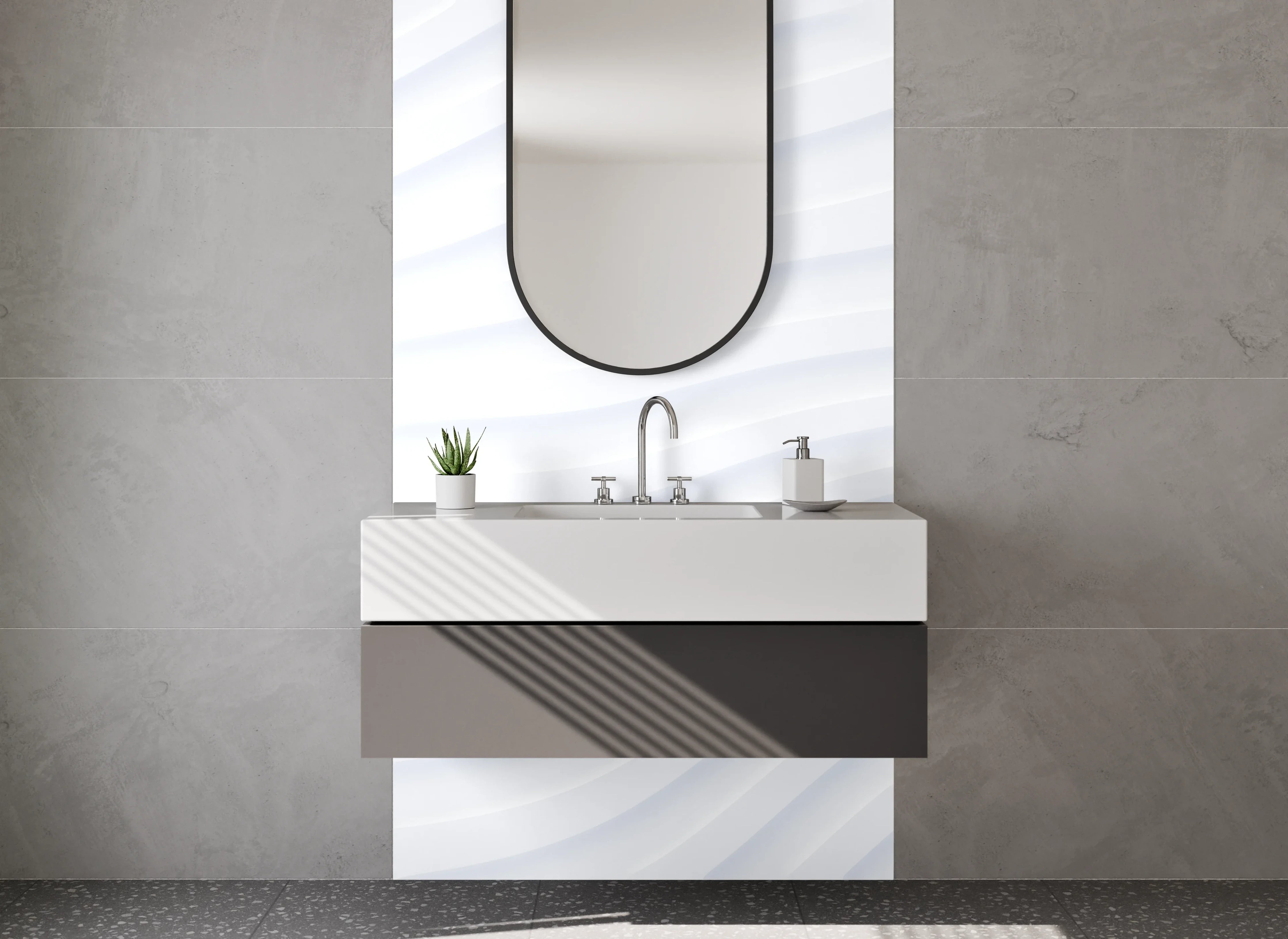 Waschbecken-Rückwand - Minimalistische weiße Struktur-Wellen