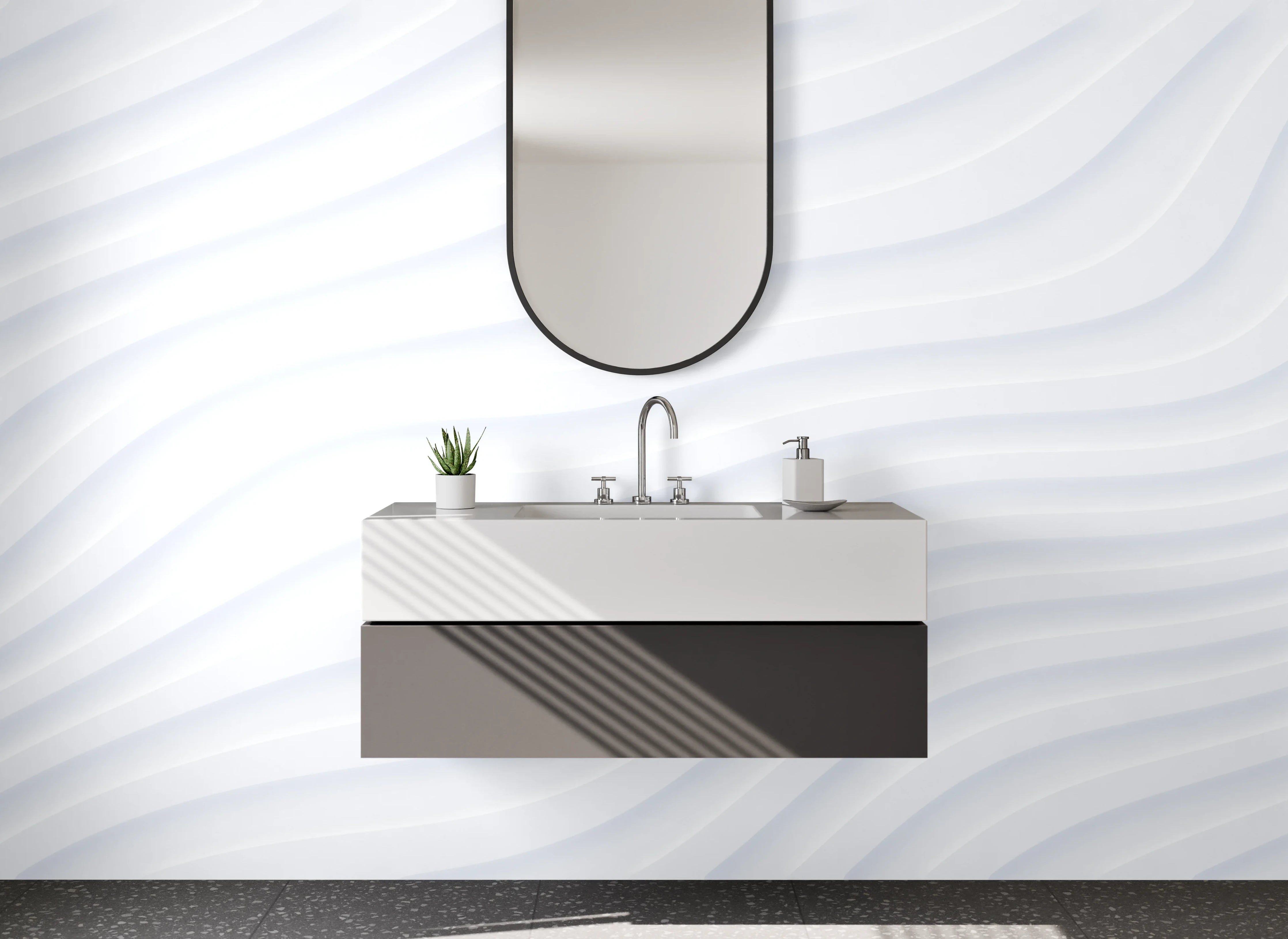 Waschbecken-Rückwand - Minimalistische weiße Struktur-Wellen