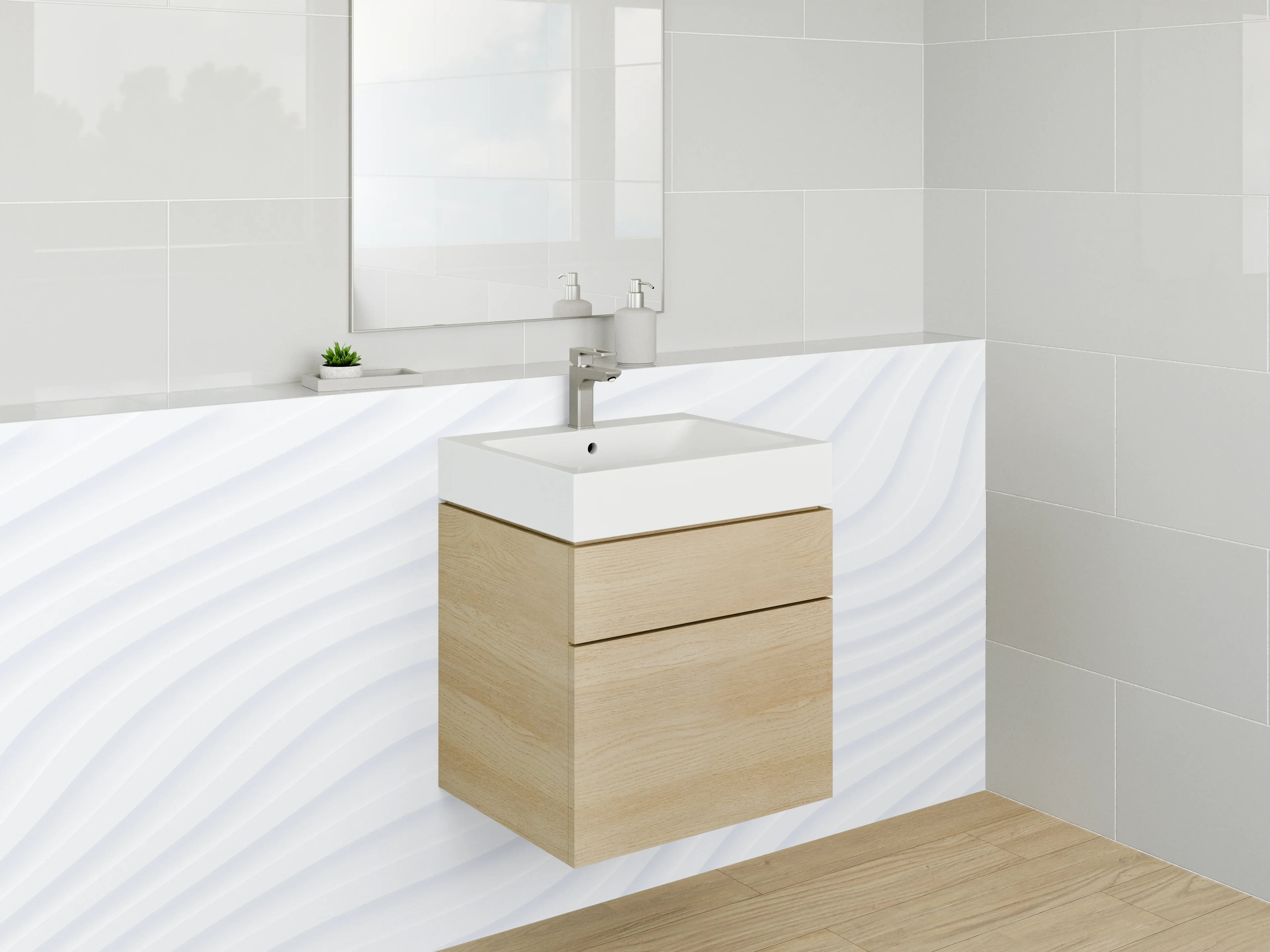Waschbecken-Rückwand - Minimalistische weiße Struktur-Wellen