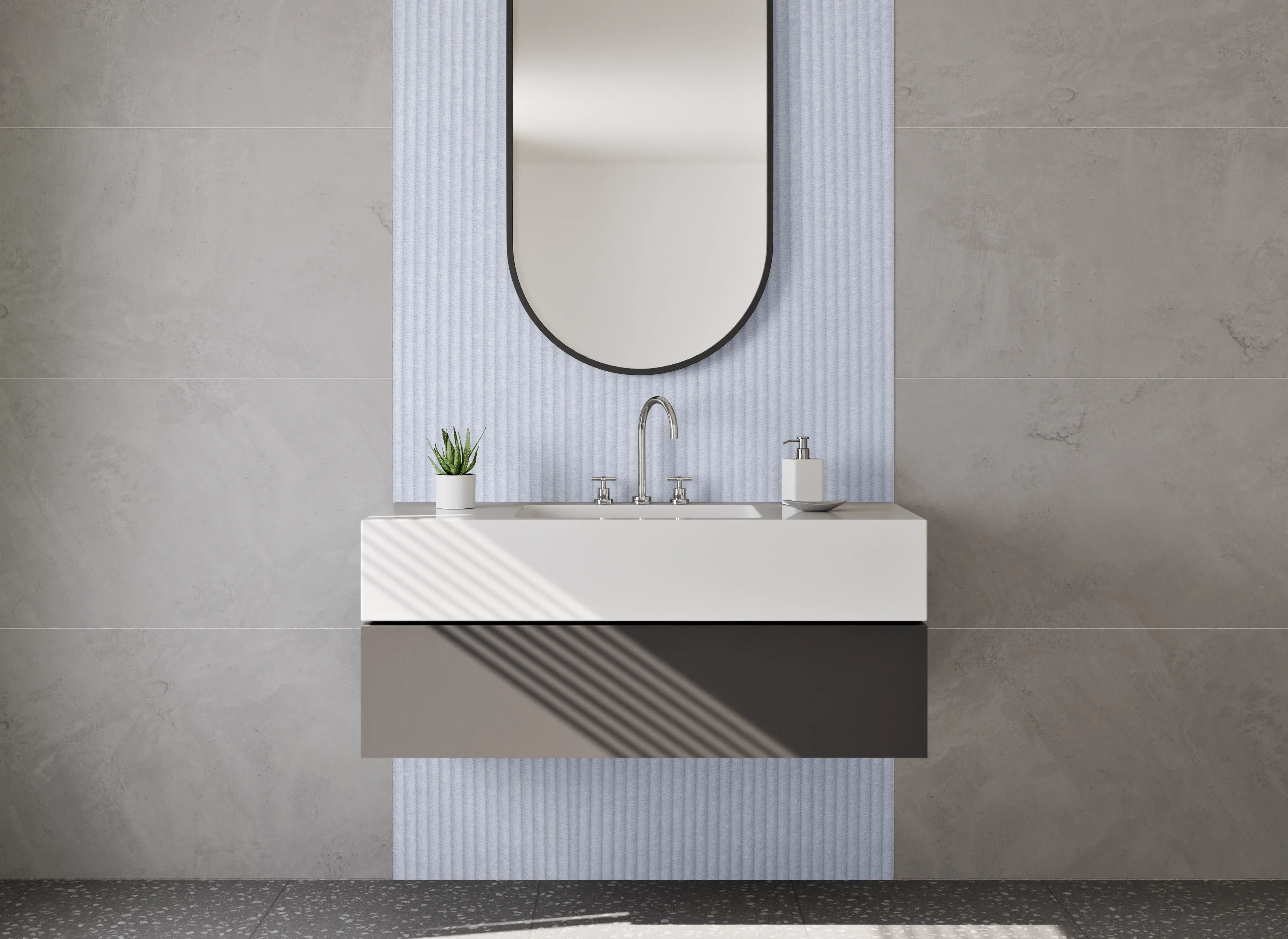 Waschbecken-Rückwand - Minimalistische weiße Struktur für Rückwände
