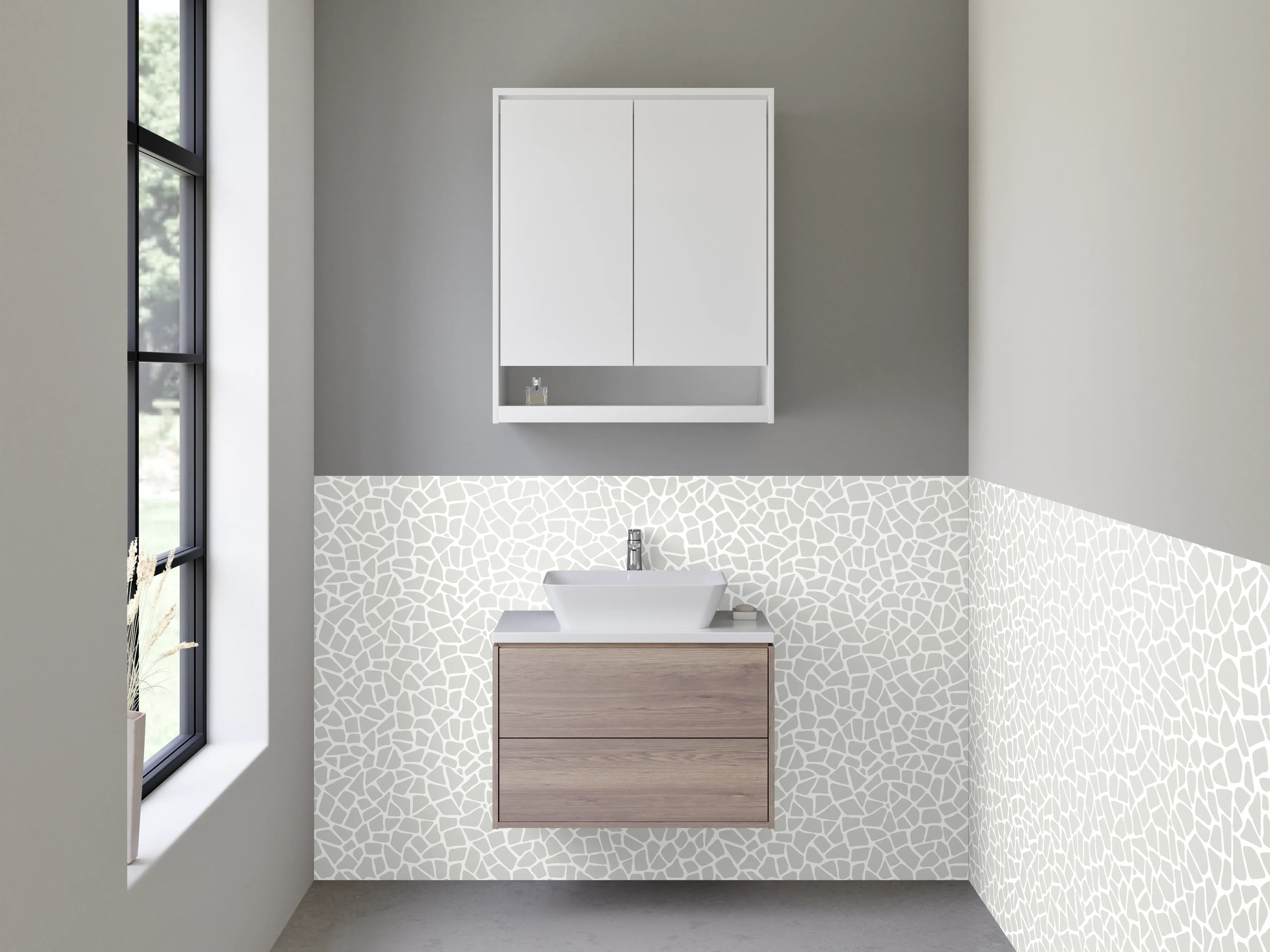 Waschbecken-Rückwand - Minimalistisches Mosaik Muster Weiß-Grau
