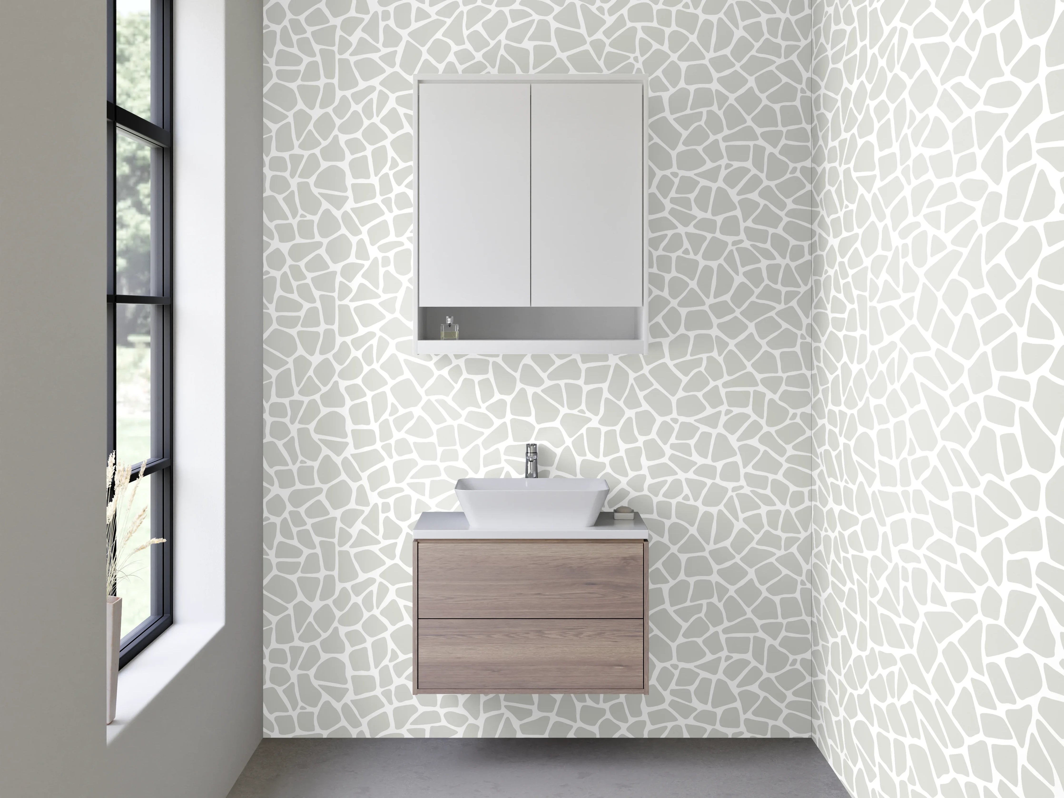 Waschbecken-Rückwand - Minimalistisches Mosaik Muster Weiß-Grau