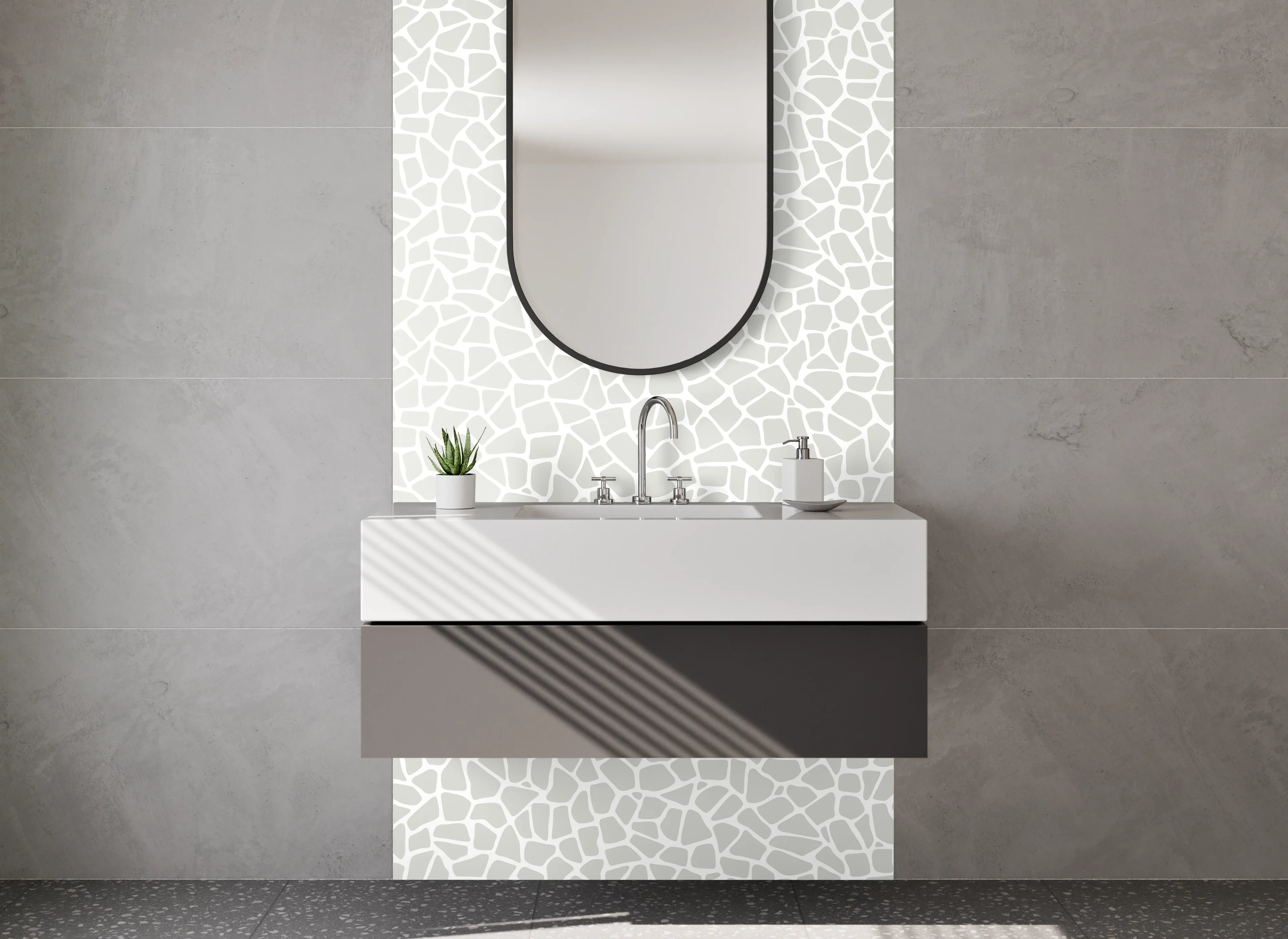 Waschbecken-Rückwand - Minimalistisches Mosaik Muster Weiß-Grau