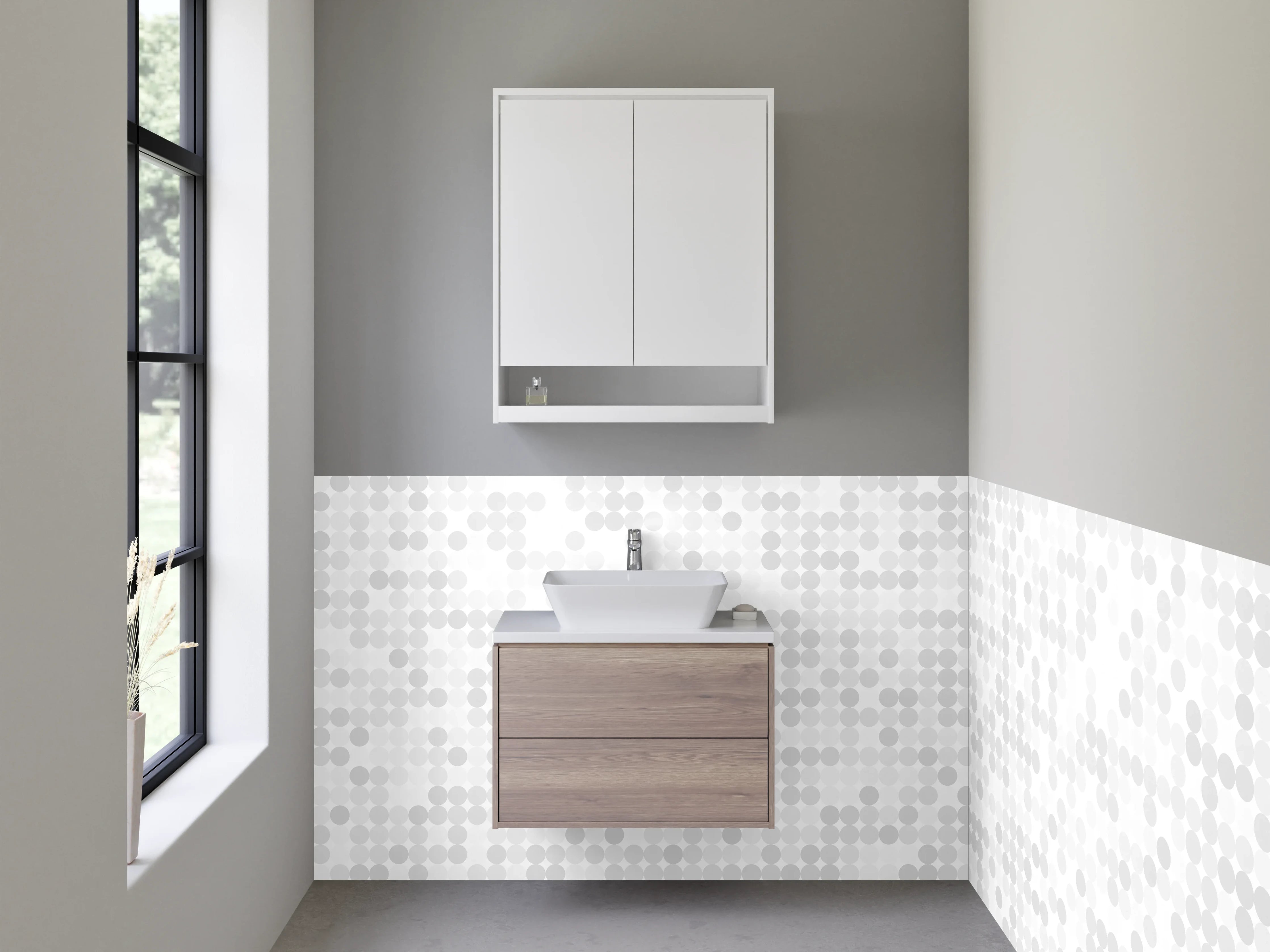 Waschbecken-Rückwand - Minimalistisches Pixel-Dot Muster Weiß Grau