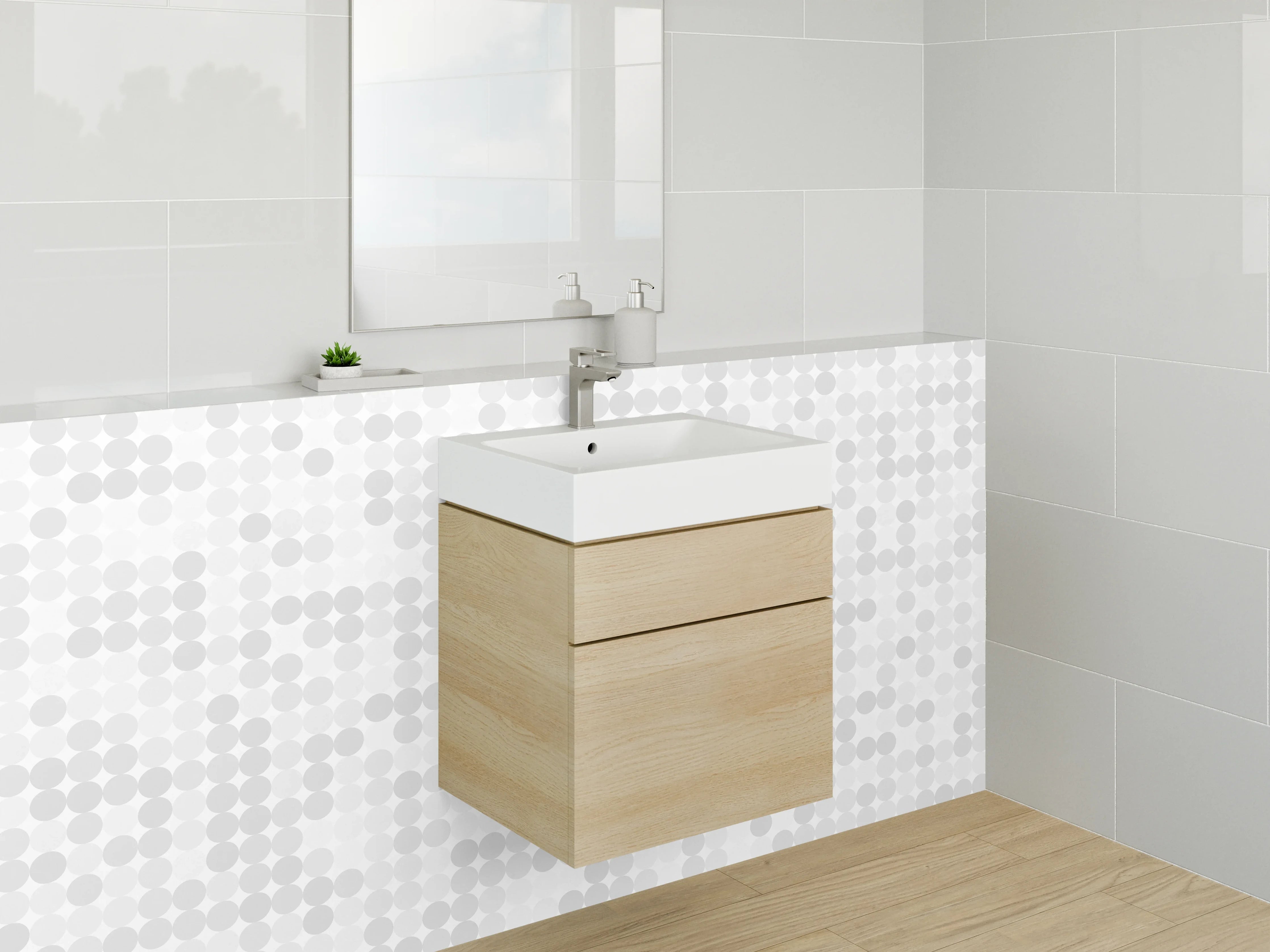 Waschbecken-Rückwand - Minimalistisches Pixel-Dot Muster Weiß Grau