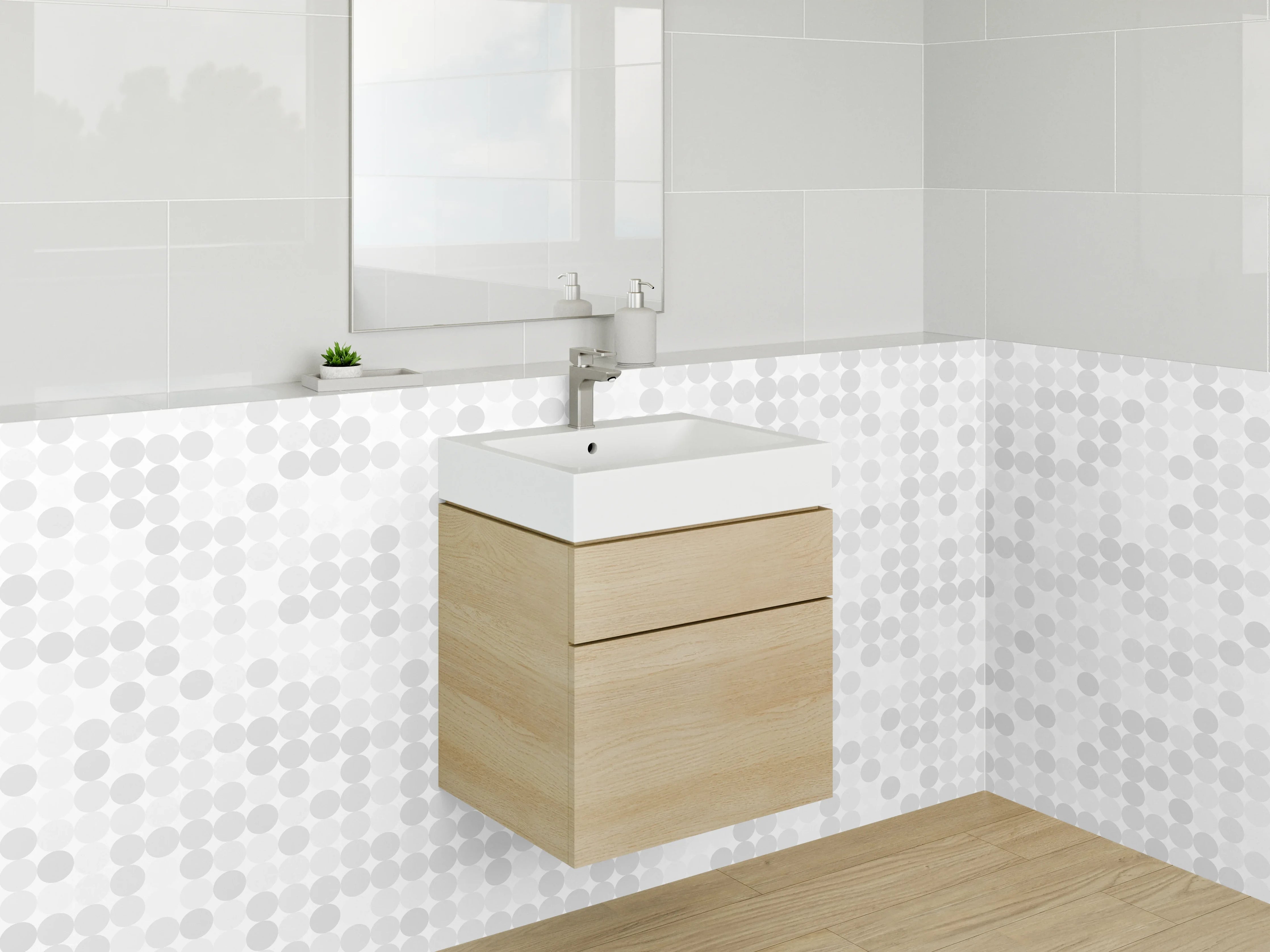 Waschbecken-Rückwand - Minimalistisches Pixel-Dot Muster Weiß Grau